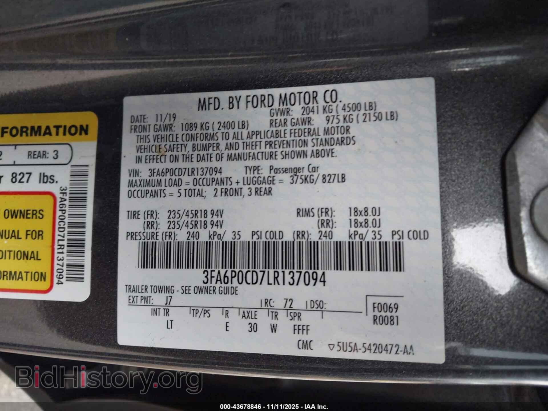 2020 FORD FUSION - VIN: 3FA6P0CD7LR137094 - Фото 9