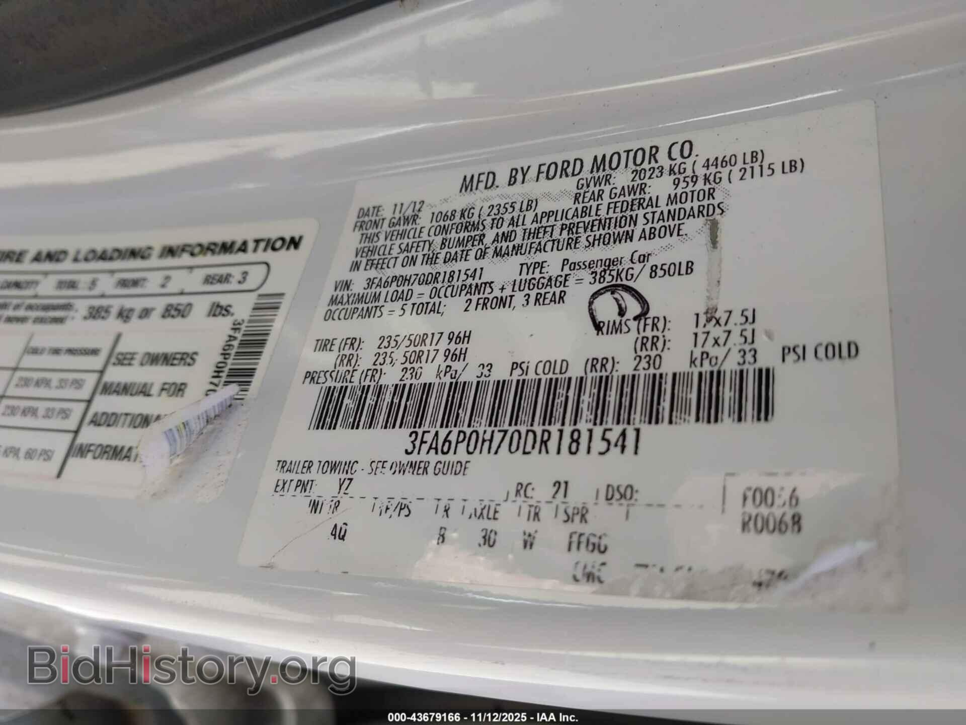 2013 FORD FUSION - VIN: 3FA6P0H70DR181541 - Фото 9