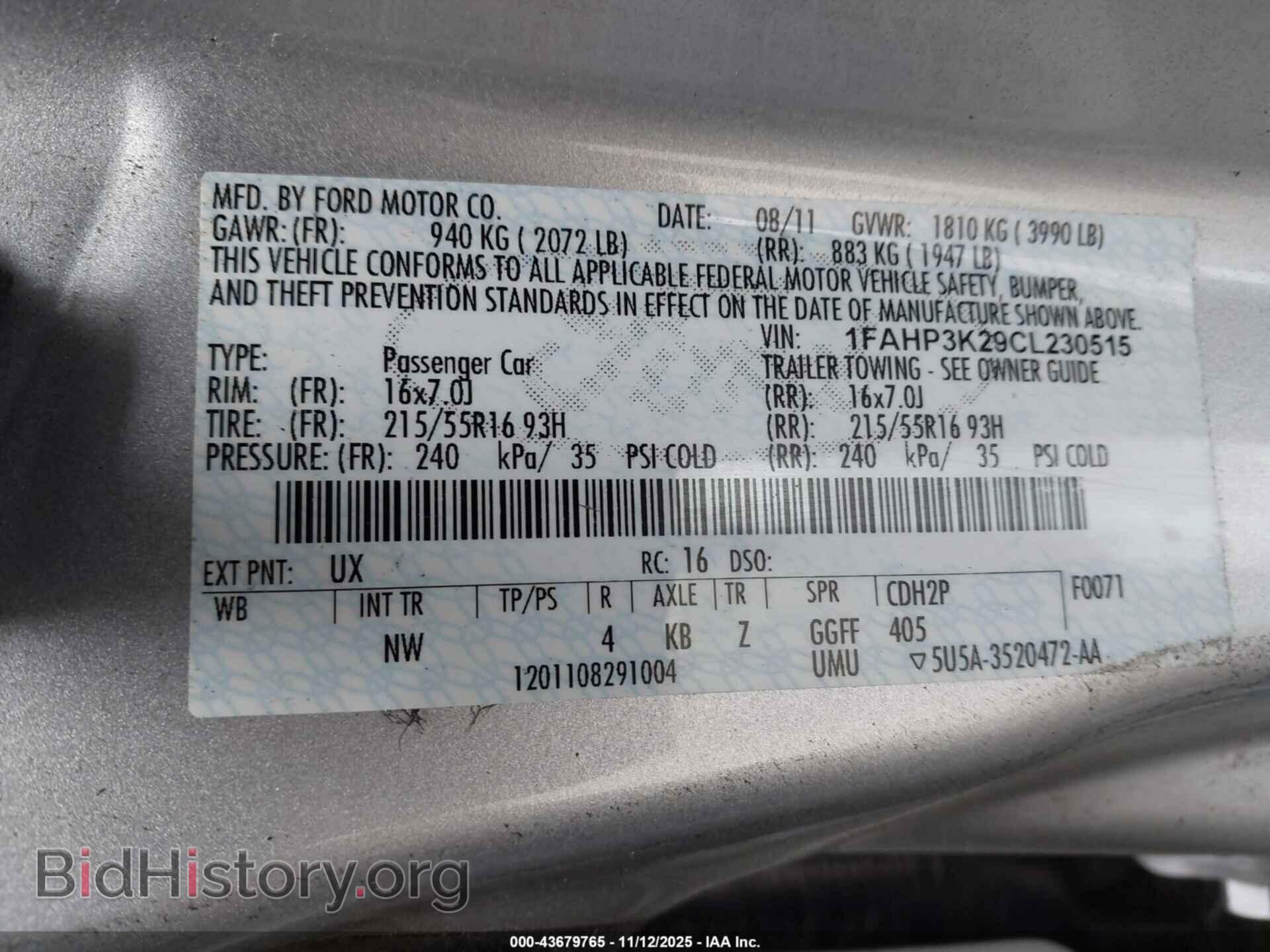 2012 FORD FOCUS - VIN: 1FAHP3K29CL230515 - Фото 9
