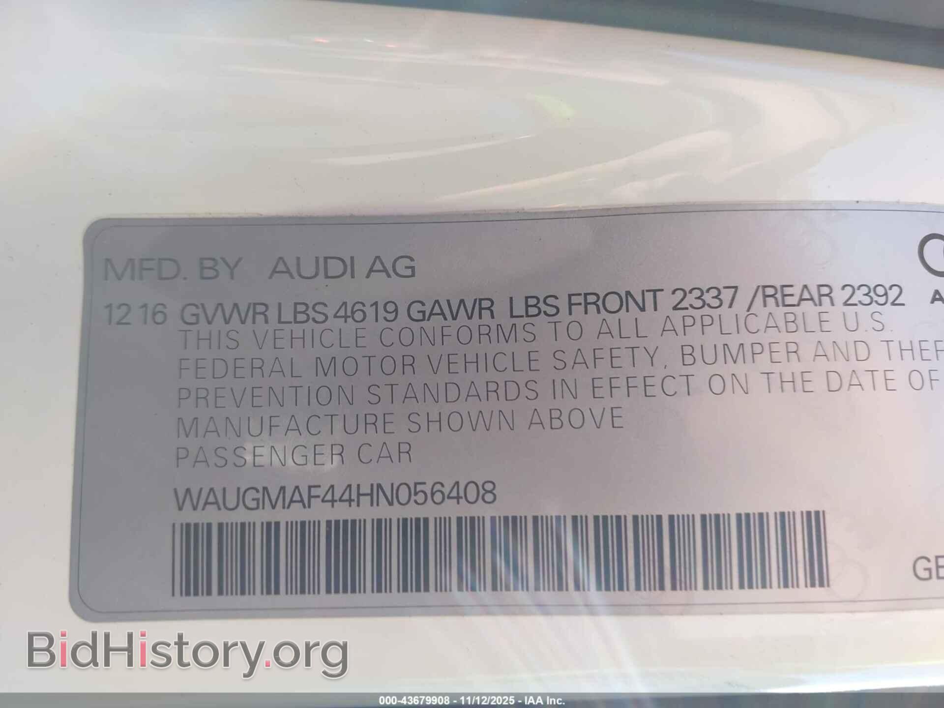 2017 AUDI A4 - VIN: WAUGMAF44HN056408 - Фото 9