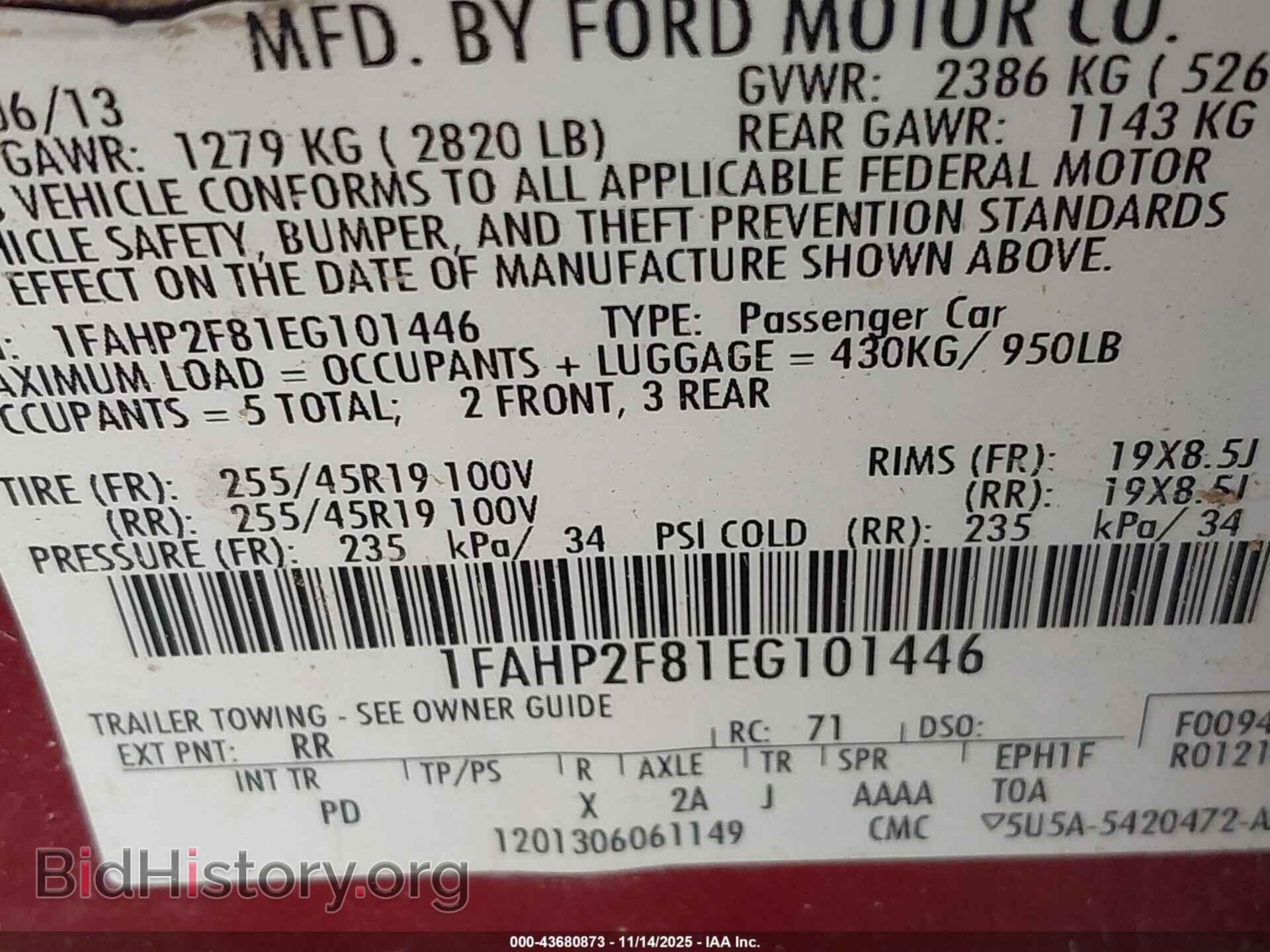 2014 FORD TAURUS - VIN: 1FAHP2F81EG101446 - Photo 9