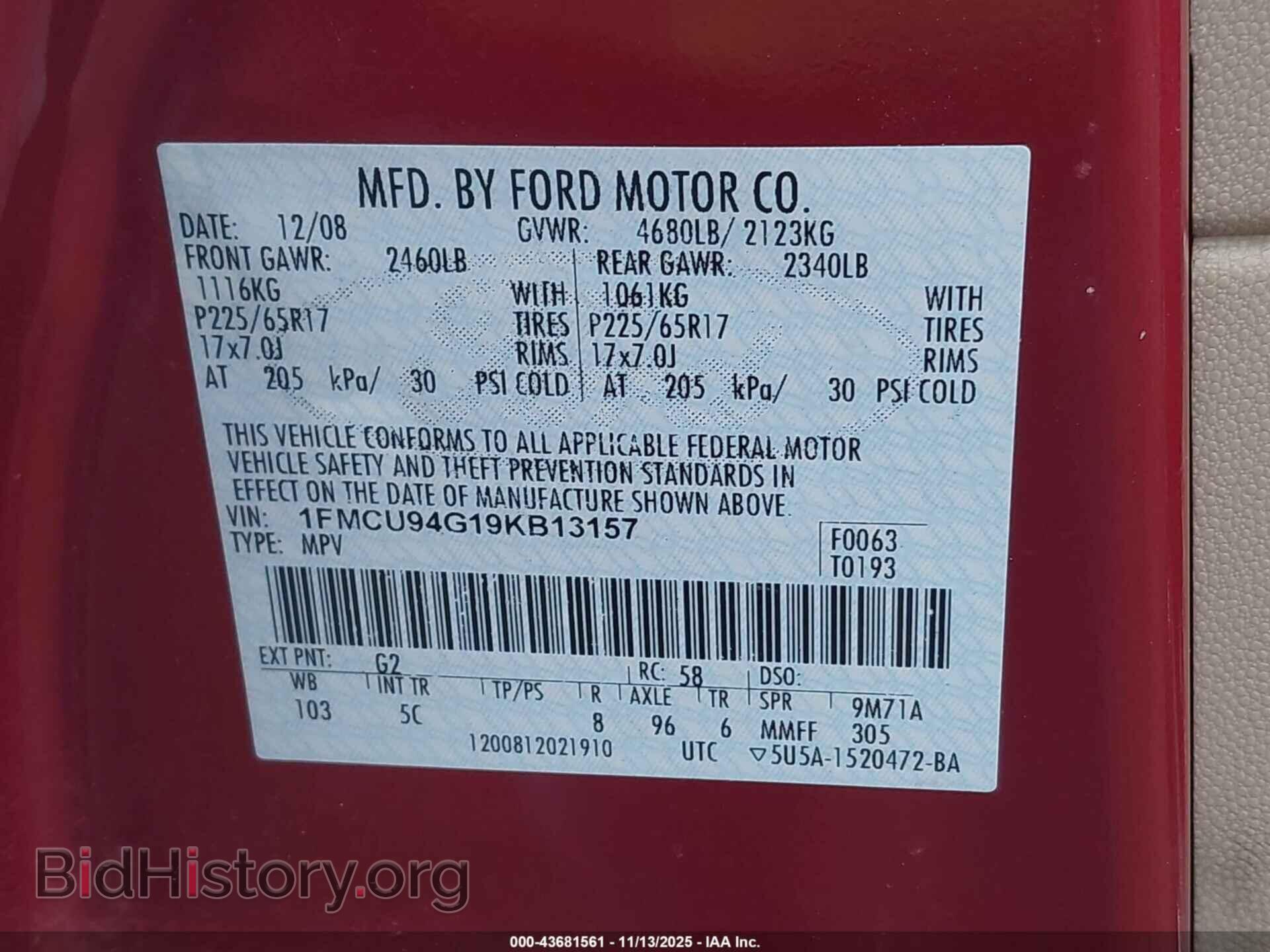 2009 FORD ESCAPE - VIN: 1FMCU94G19KB13157 - Фото 9