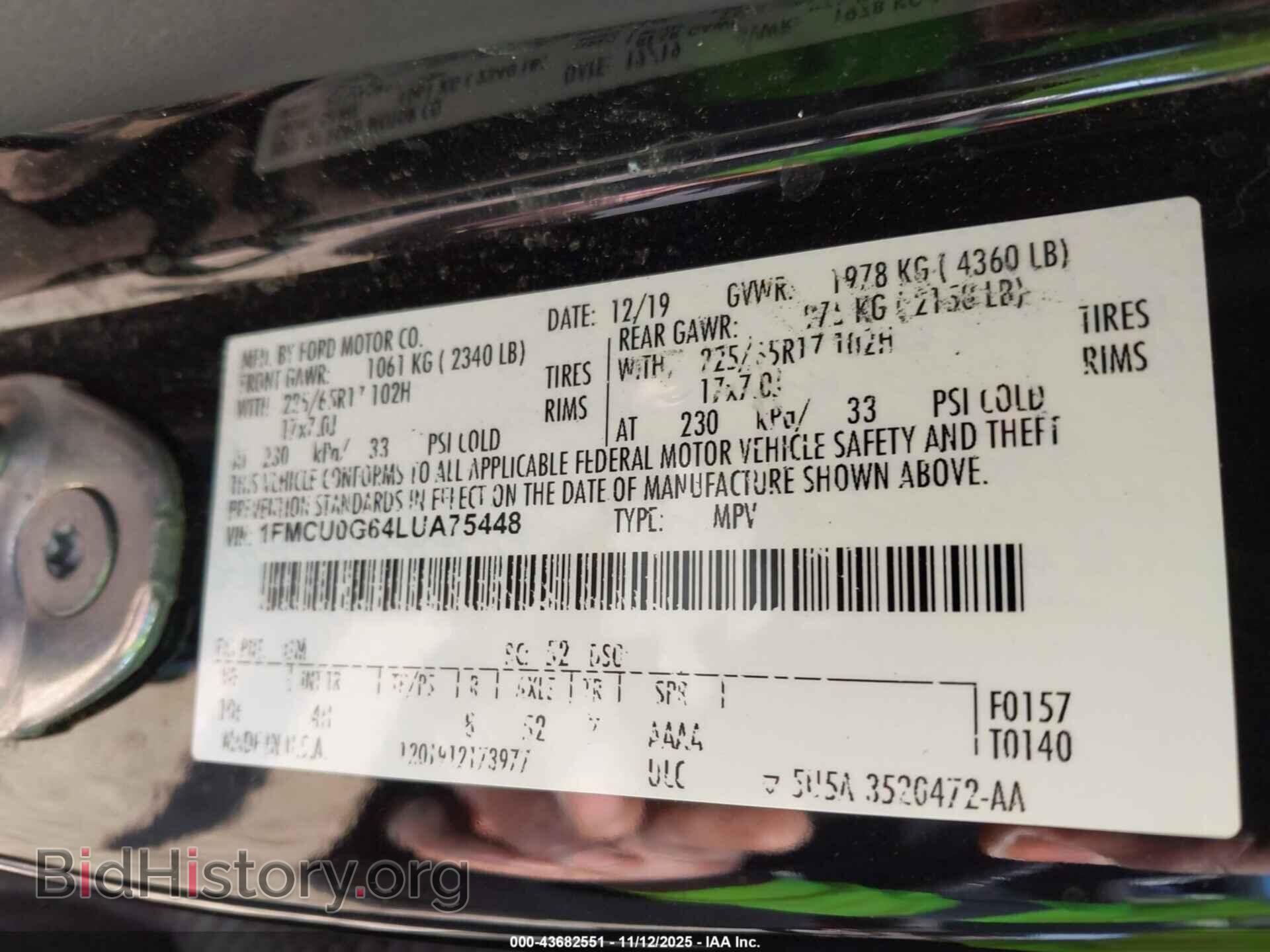 2020 FORD ESCAPE - VIN: 1FMCU0G64LUA75448 - Фото 9