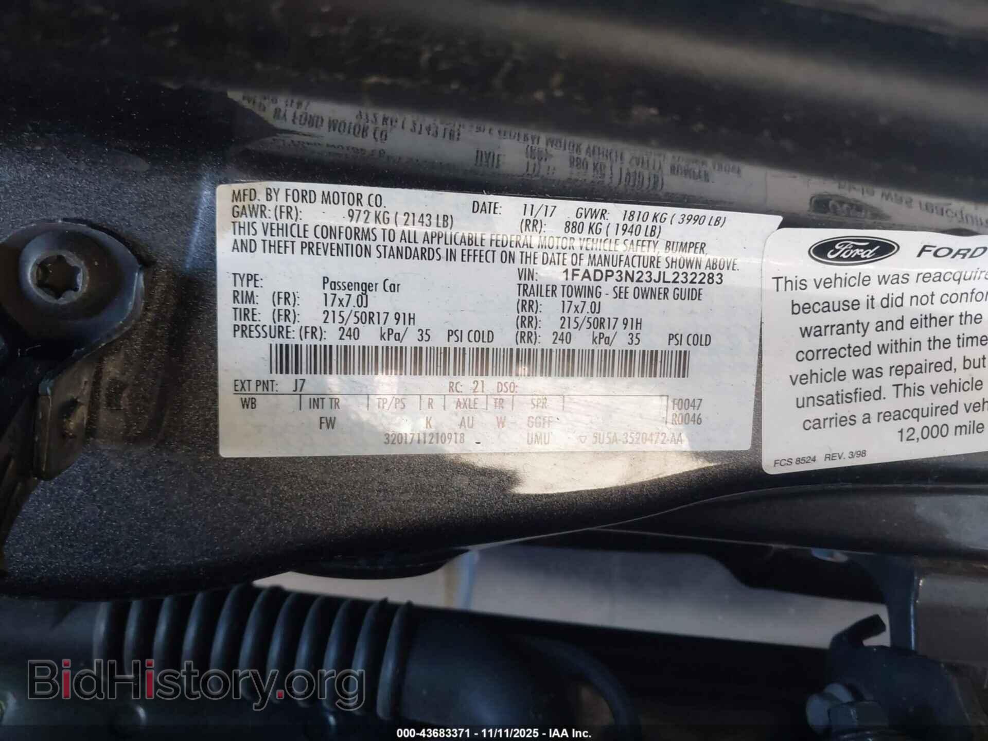 2018 FORD FOCUS - VIN: 1FADP3N23JL232283 - Фото 9