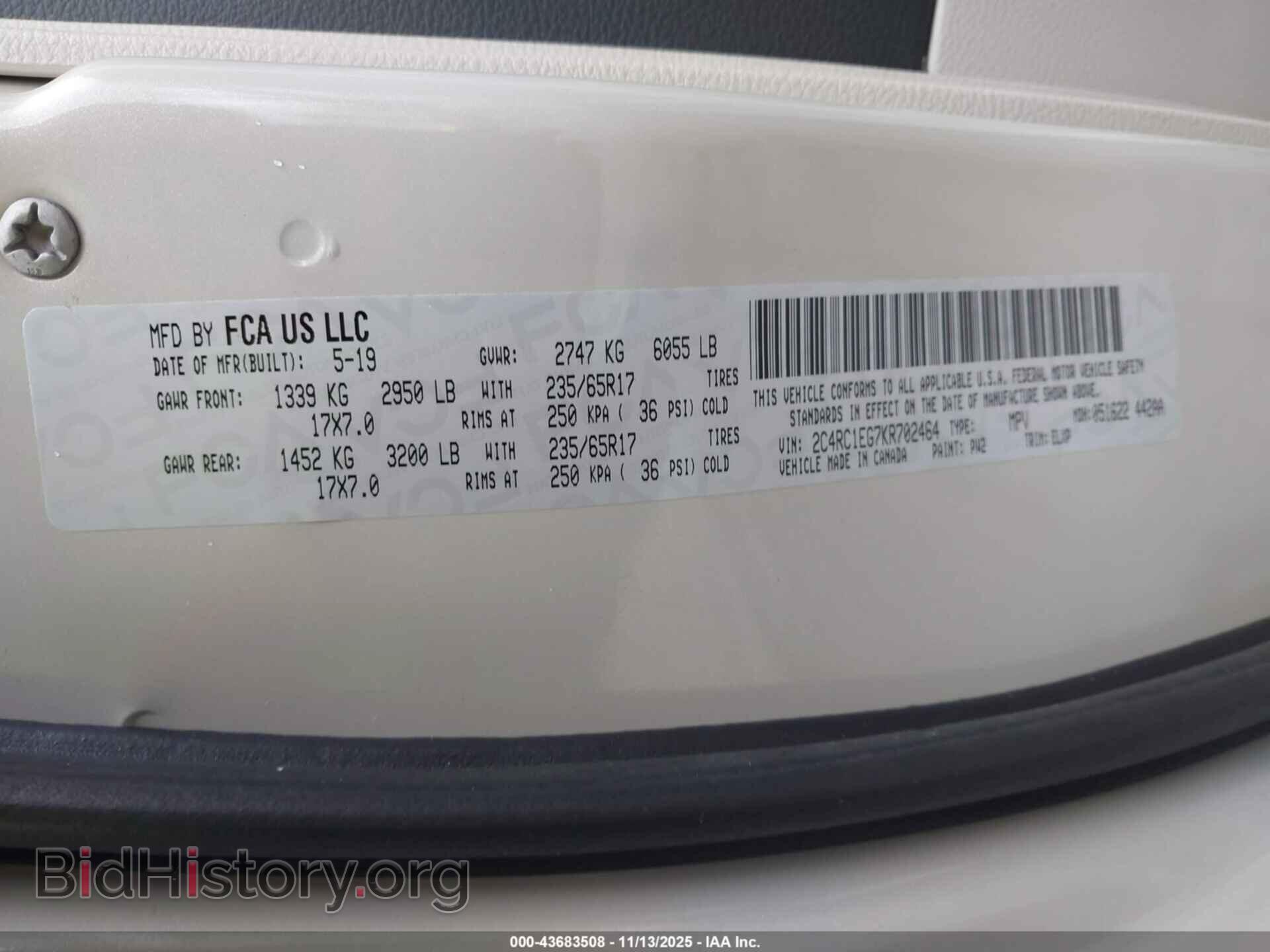 2019 CHRYSLER PACIFICA - VIN: 2C4RC1EG7KR702464 - Photo 9