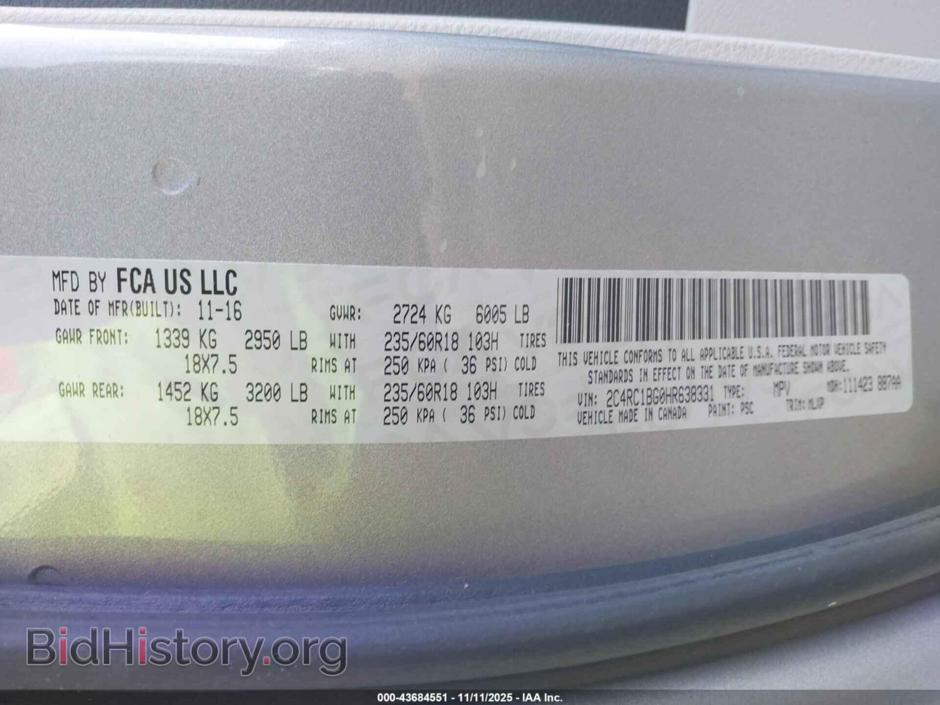 2017 CHRYSLER PACIFICA - VIN: 2C4RC1BG0HR638331 - Photo 9