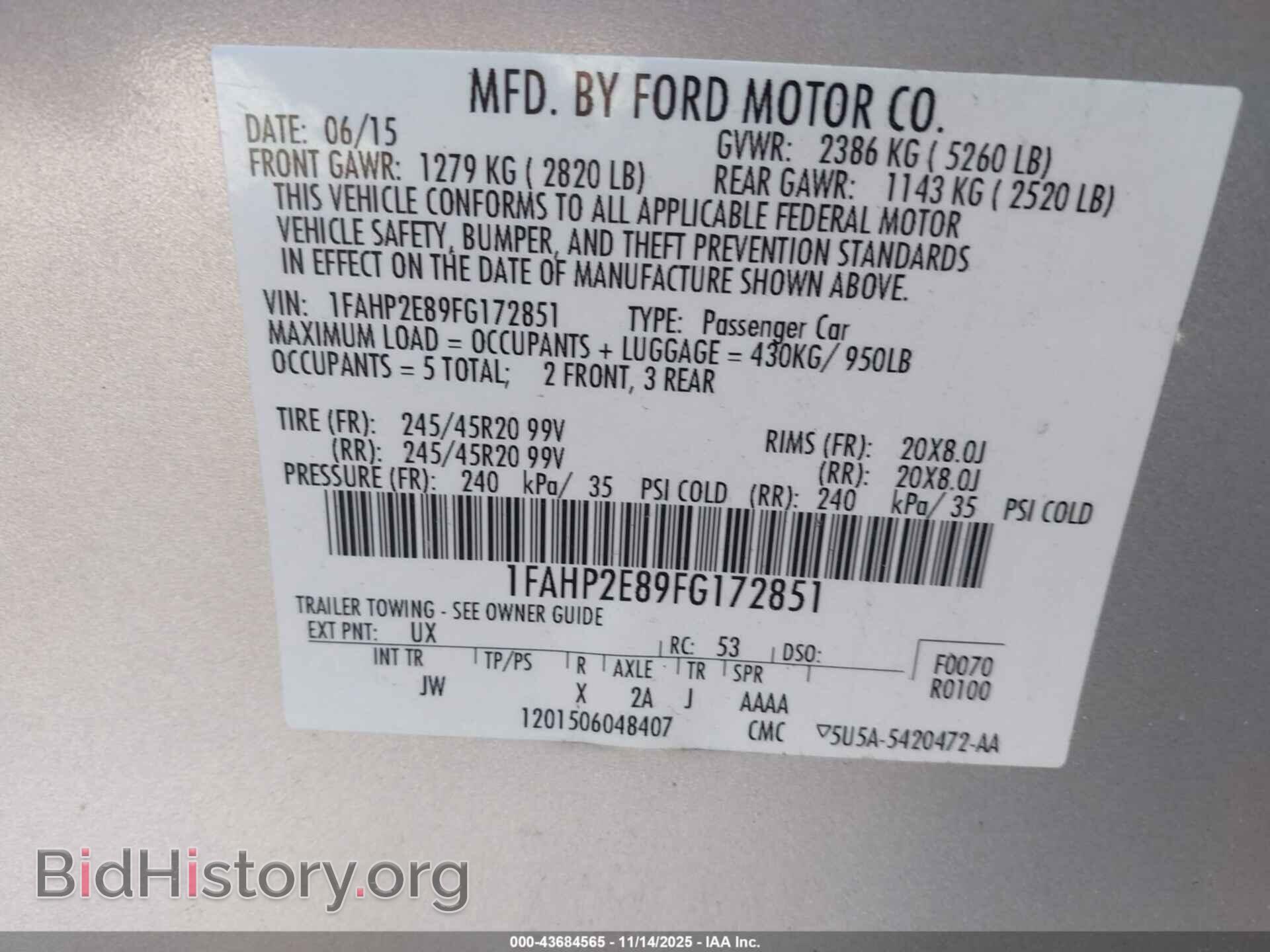 2015 FORD TAURUS - VIN: 1FAHP2E89FG172851 - Фото 9