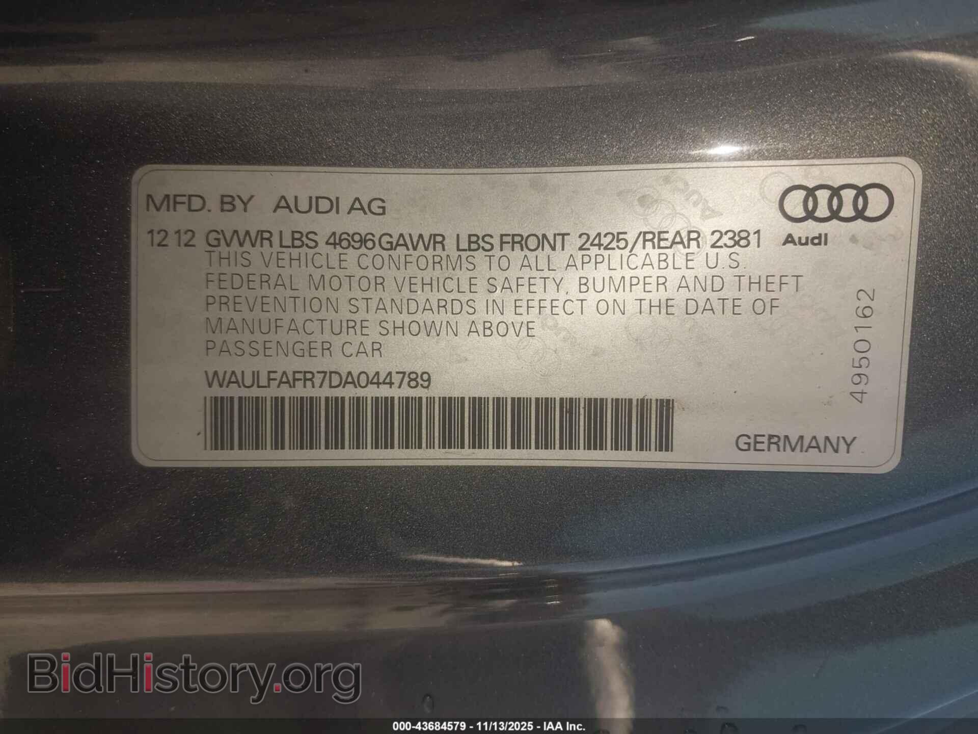 2013 AUDI A5 - VIN: WAULFAFR7DA044789 - Фото 9