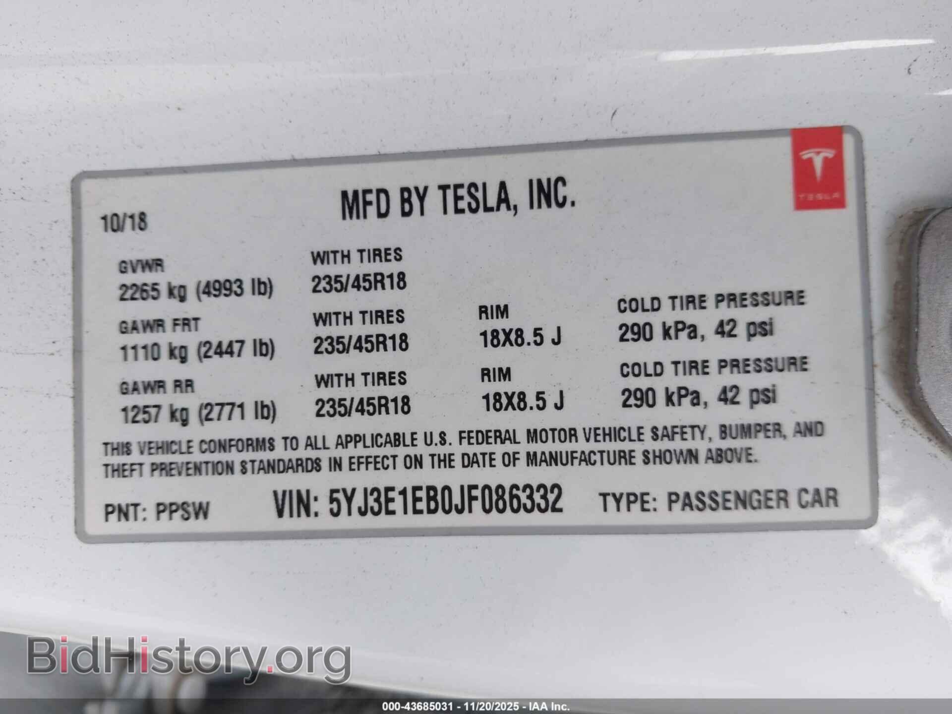 2018 TESLA MODEL 3 - VIN: 5YJ3E1EB0JF086332 - Photo 9