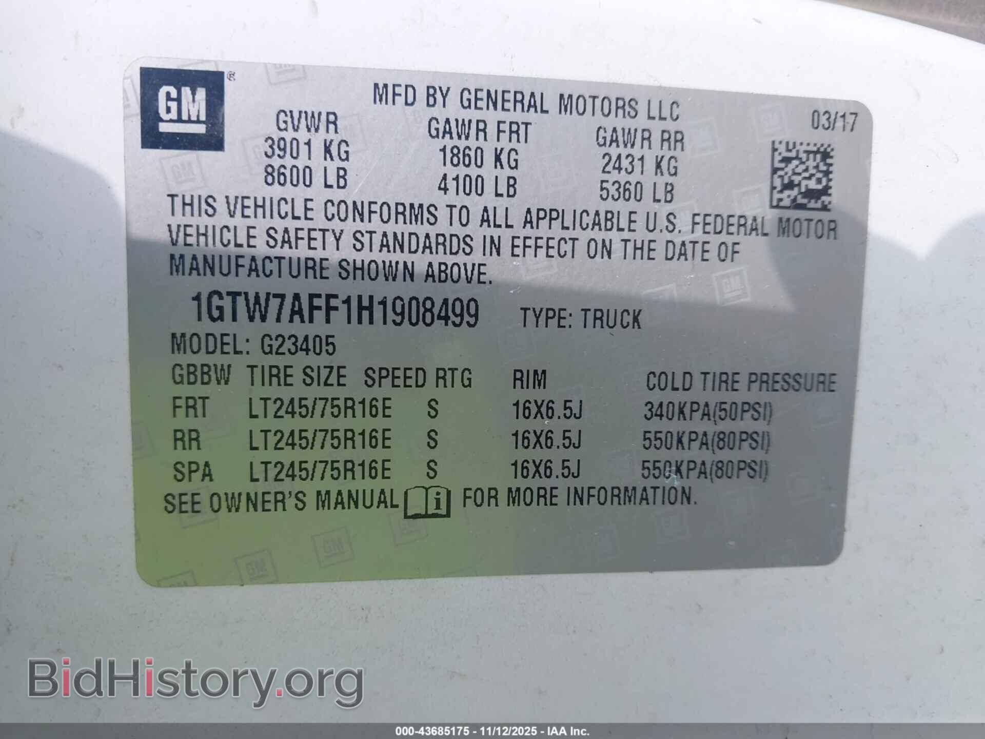 2017 GMC SAVANA 2500 - VIN: 1GTW7AFF1H1908499 - Фото 9