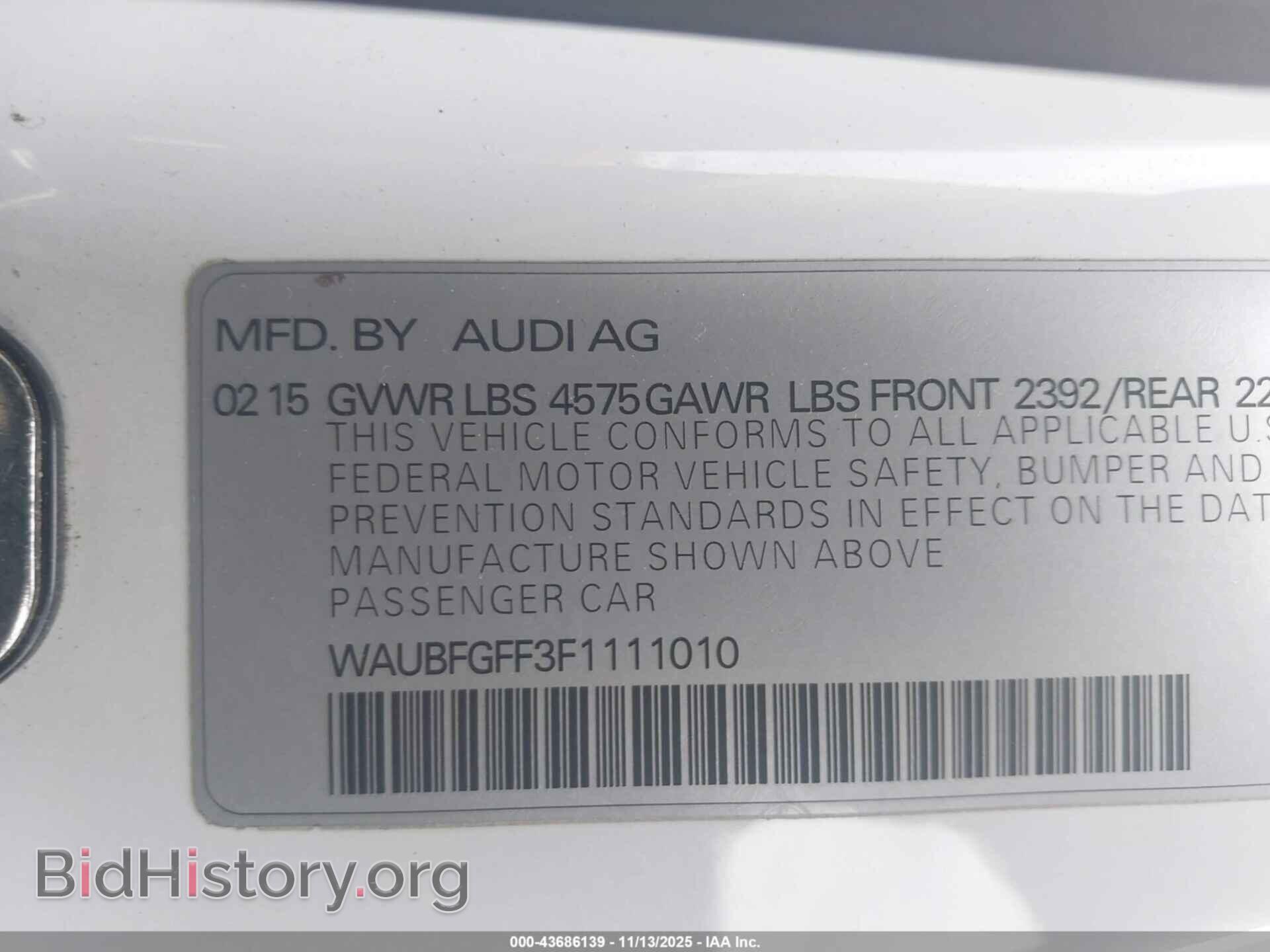 2015 AUDI A3 - VIN: WAUBFGFF3F1111010 - Фото 9