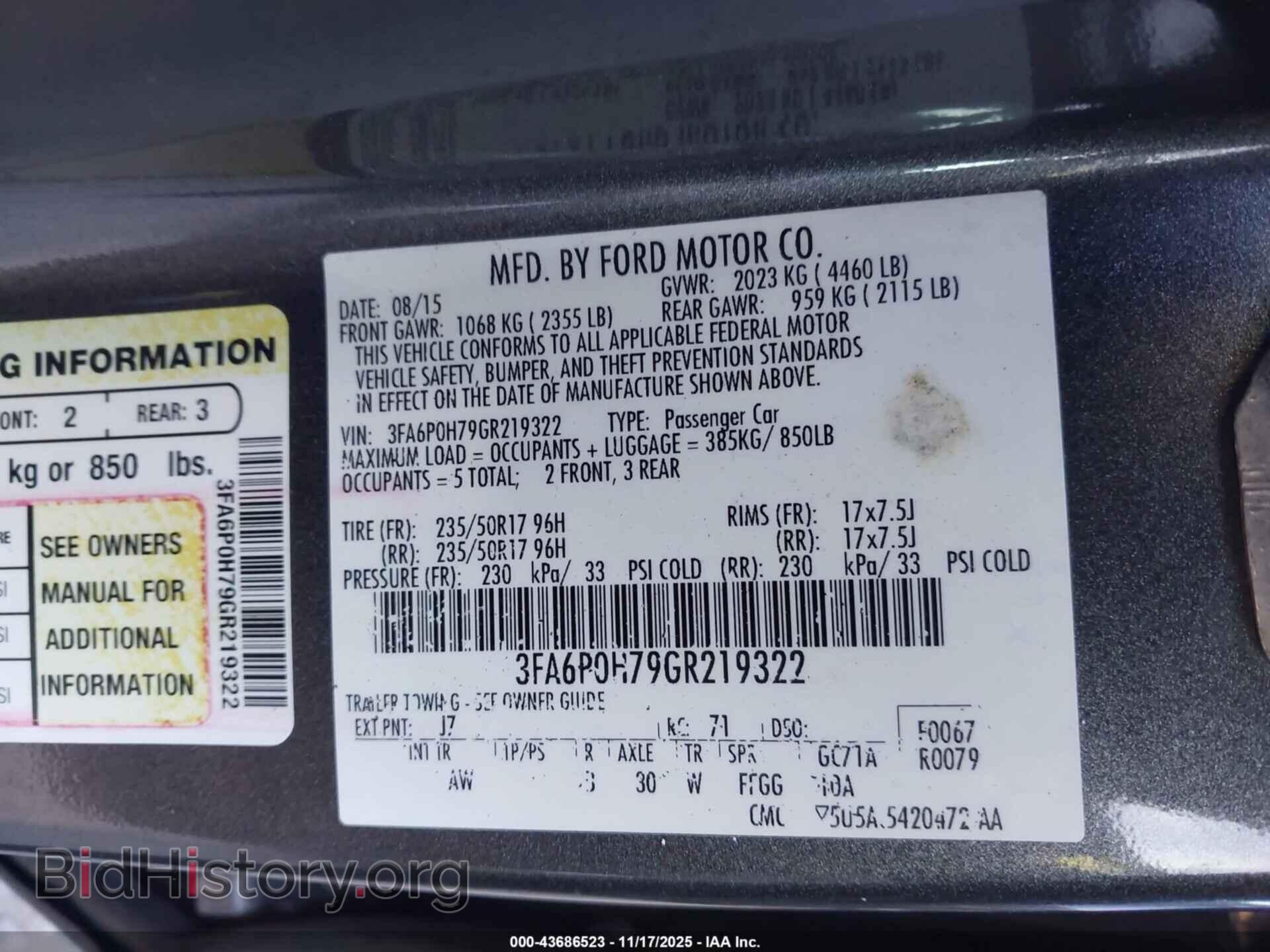 2016 FORD FUSION - VIN: 3FA6P0H79GR219322 - Фото 9