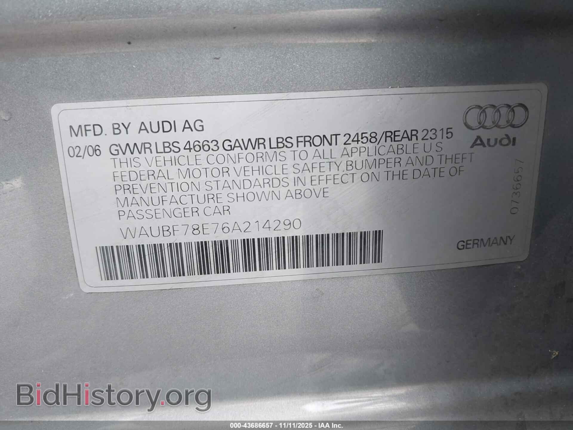 2006 AUDI A4 - VIN: WAUBF78E76A214290 - Photo 9