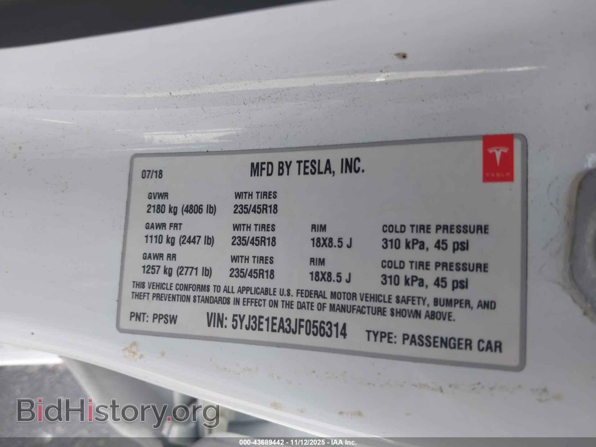 2018 TESLA MODEL 3 - VIN: 5YJ3E1EA3JF056314 - Photo 9