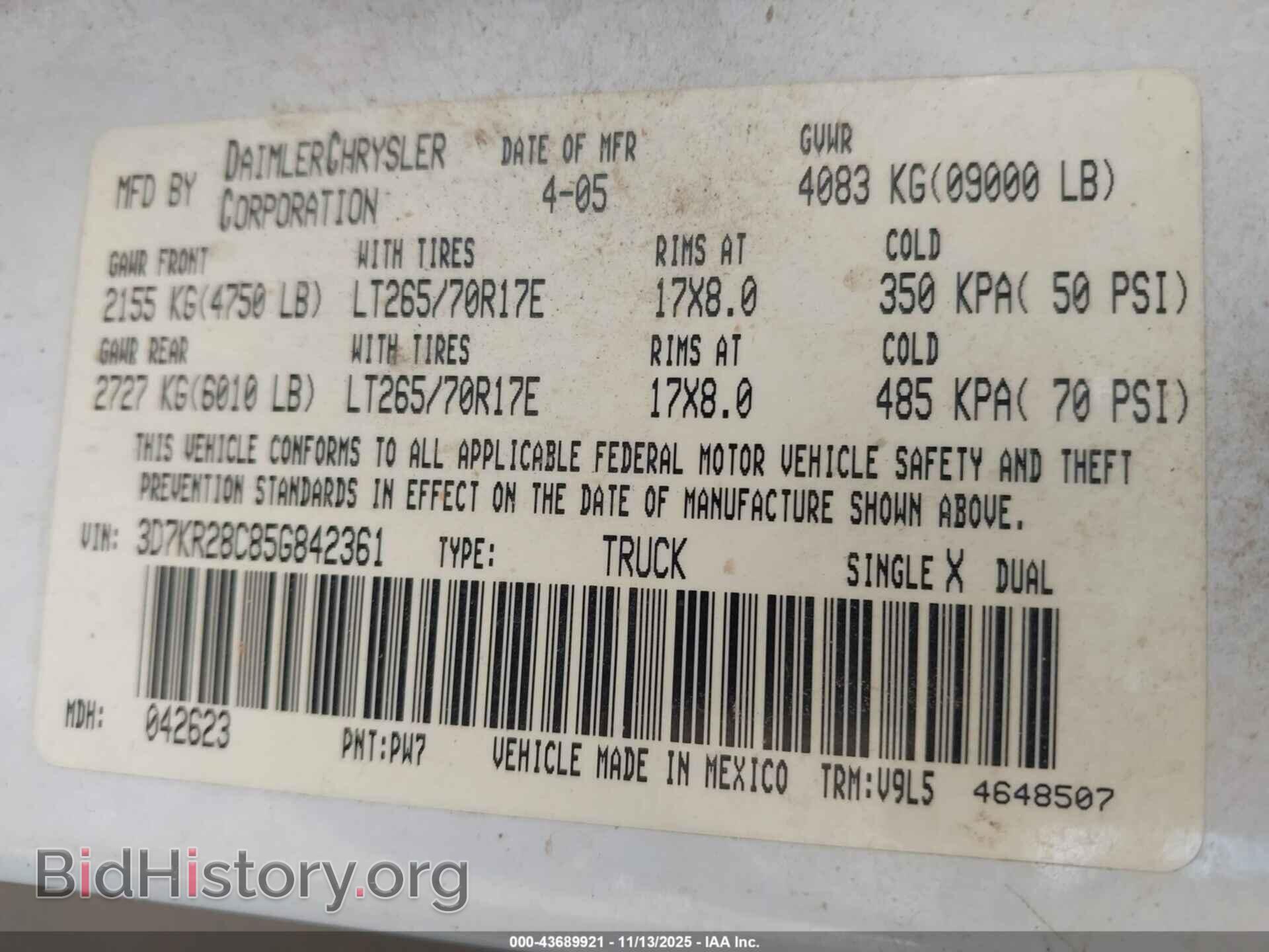 2005 DODGE RAM 2500 - VIN: 3D7KR28C85G842361 - Фото 9