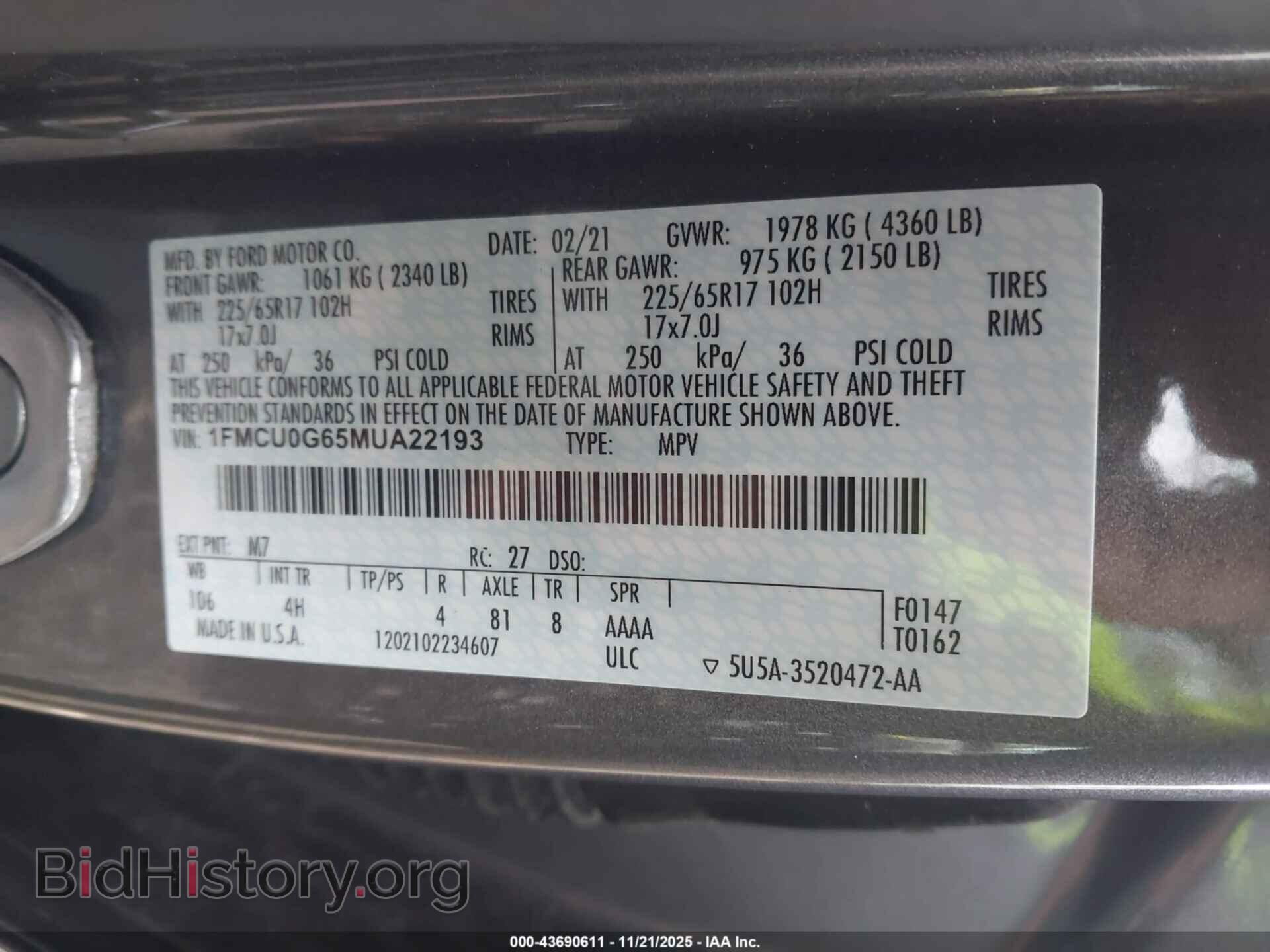 2021 FORD ESCAPE - VIN: 1FMCU0G65MUA22193 - Фото 9