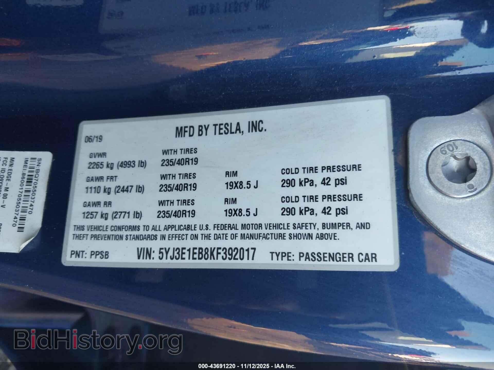 2019 TESLA MODEL 3 - VIN: 5YJ3E1EB8KF392017 - Фото 9