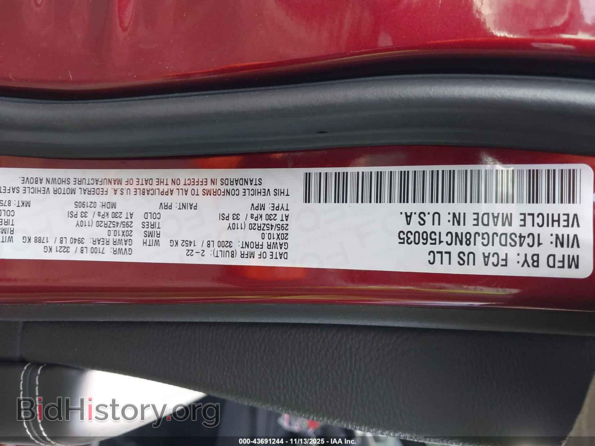 2022 DODGE DURANGO - VIN: 1C4SDJGJ8NC156035 - Фото 9