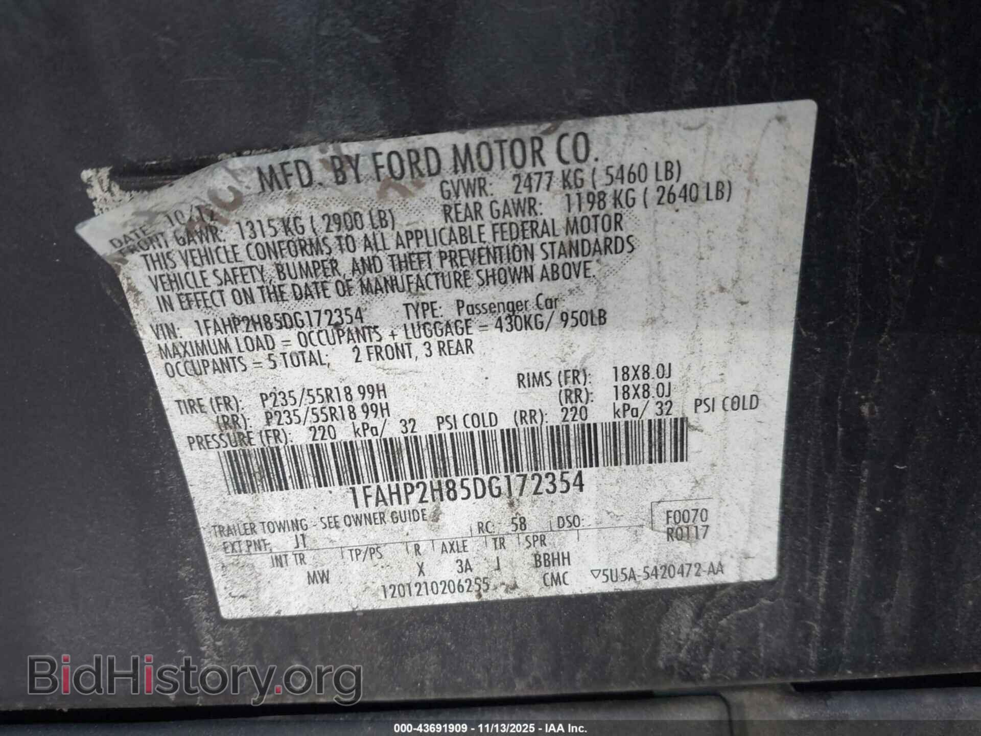 2013 FORD TAURUS - VIN: 1FAHP2H85DG172354 - Фото 9