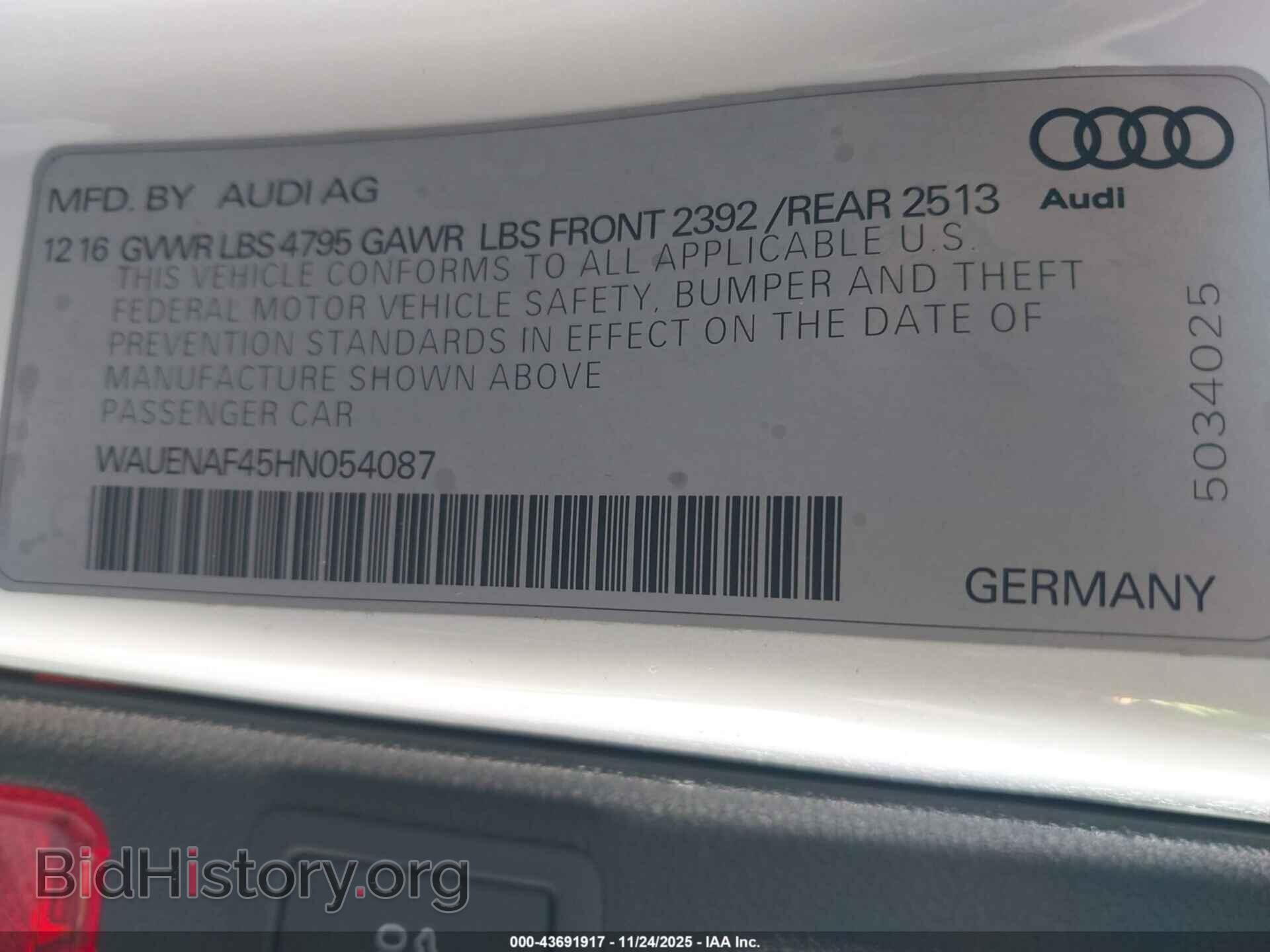 2017 AUDI A4 - VIN: WAUENAF45HN054087 - Фото 9