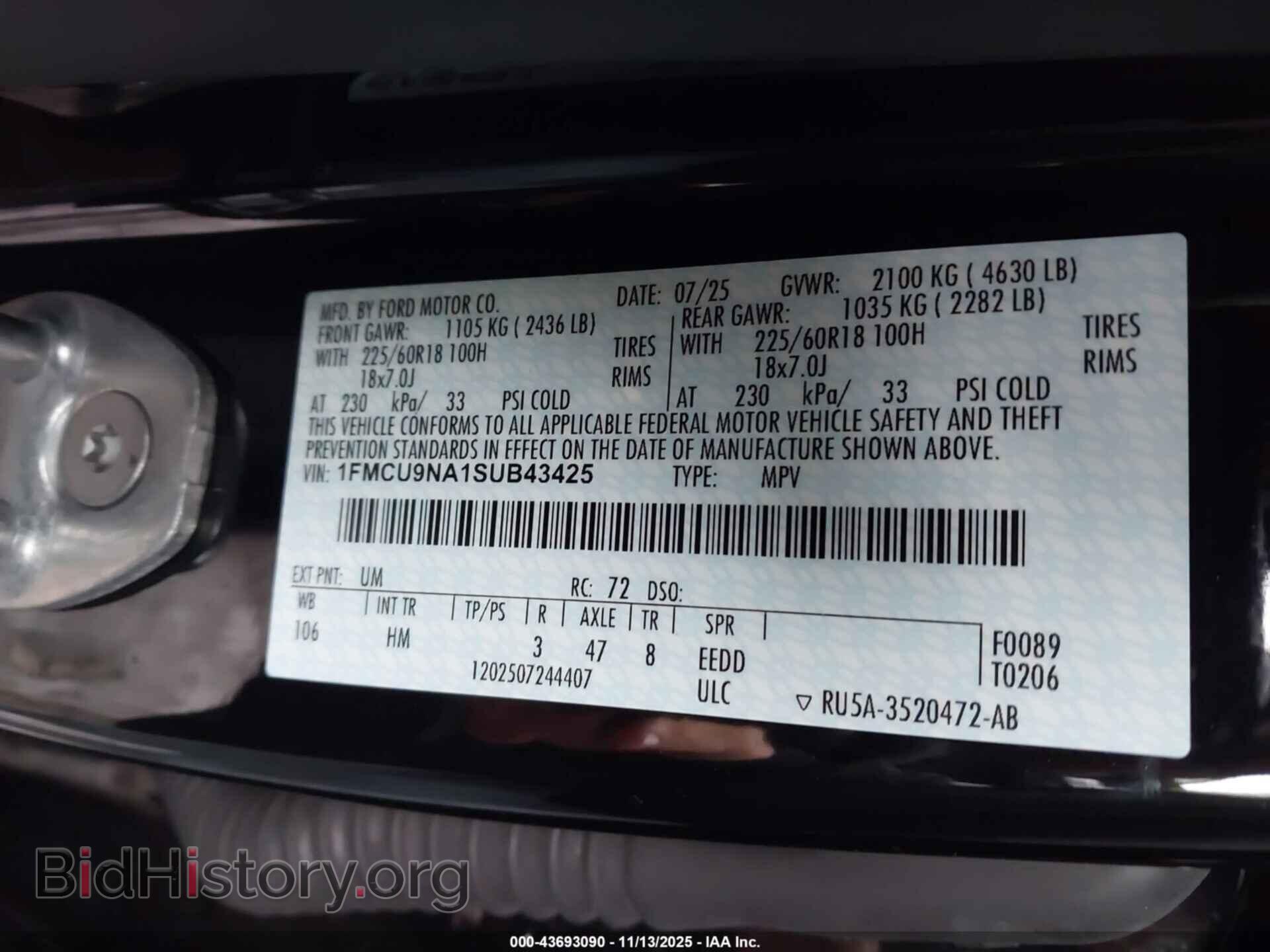2025 FORD ESCAPE - VIN: 1FMCU9NA1SUB43425 - Фото 9