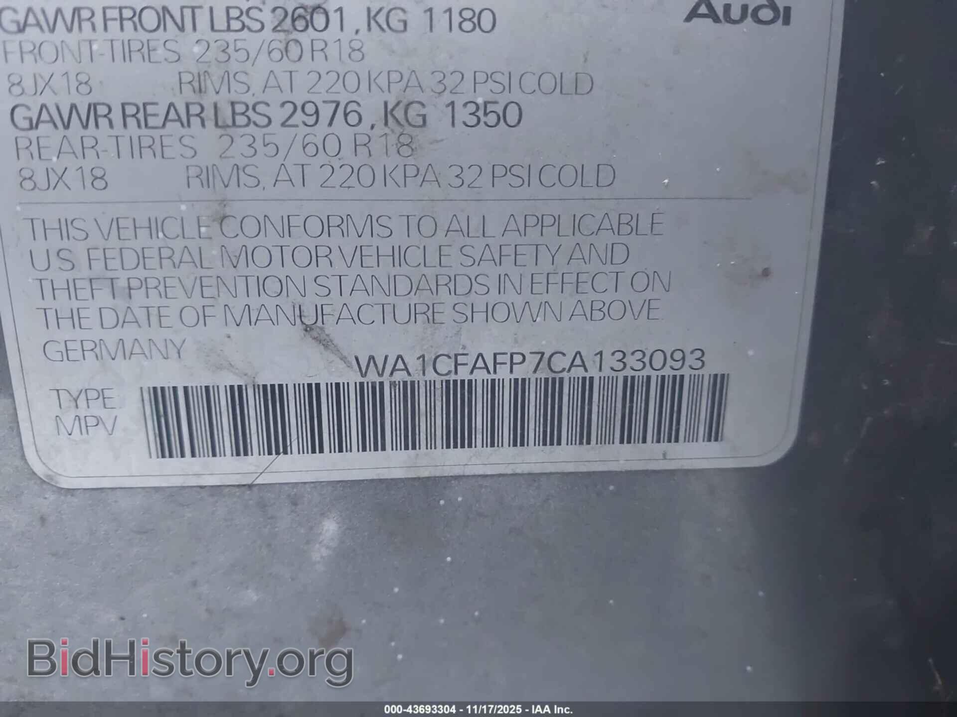 2012 AUDI Q5 - VIN: WA1CFAFP7CA133093 - Фото 9