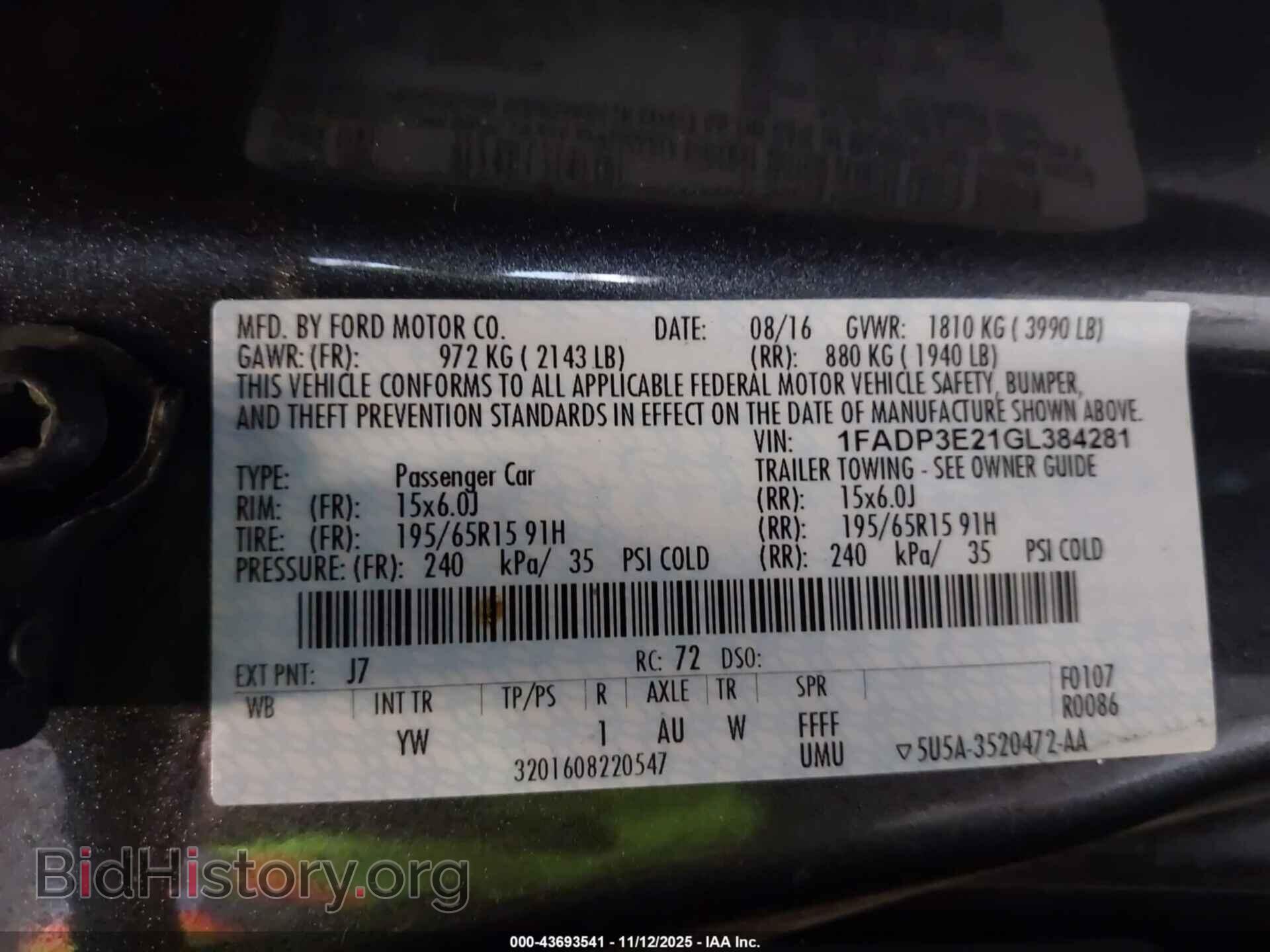 2016 FORD FOCUS - VIN: 1FADP3E21GL384281 - Фото 9