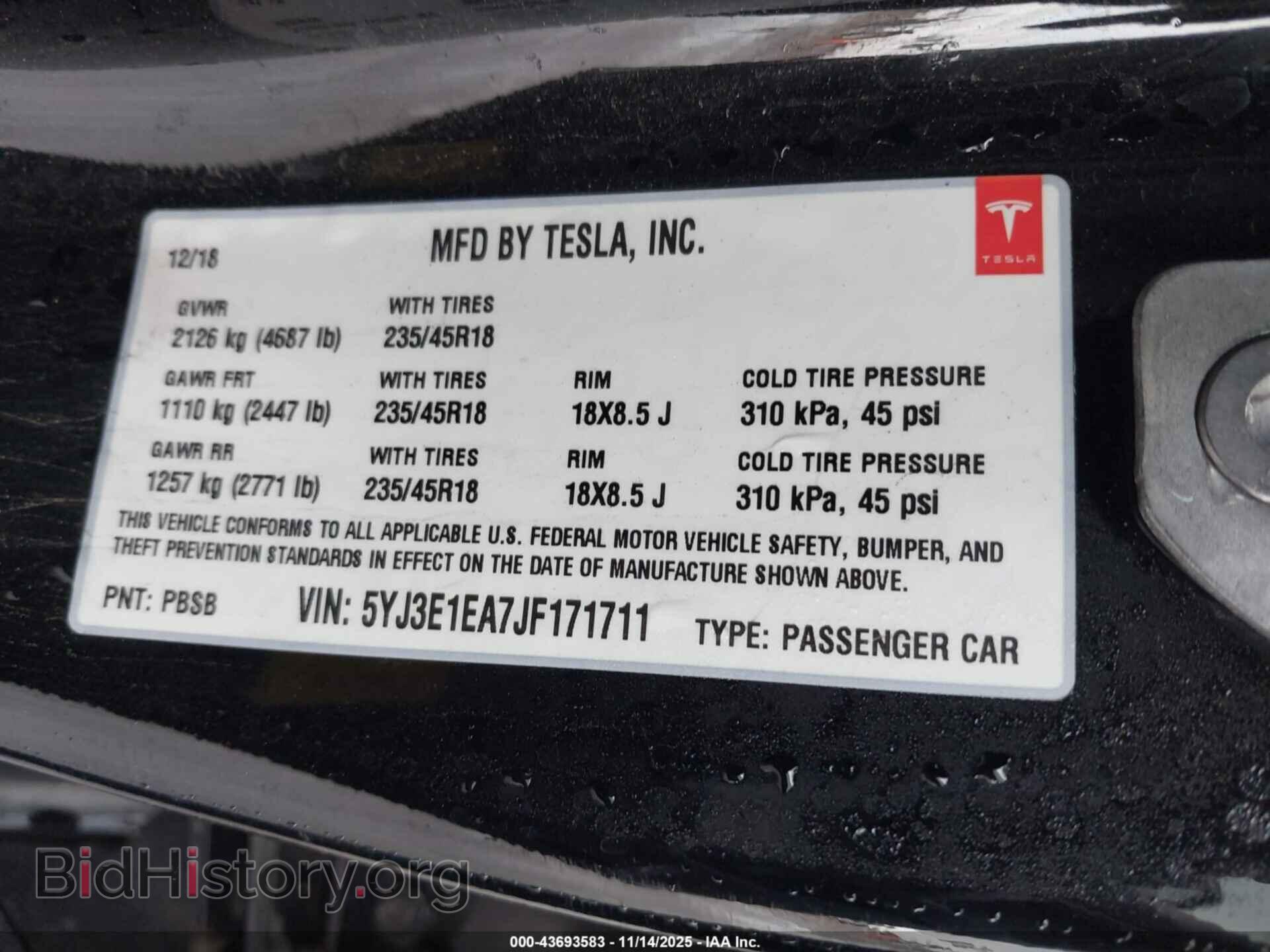 2018 TESLA MODEL 3 - VIN: 5YJ3E1EA7JF171711 - Photo 9