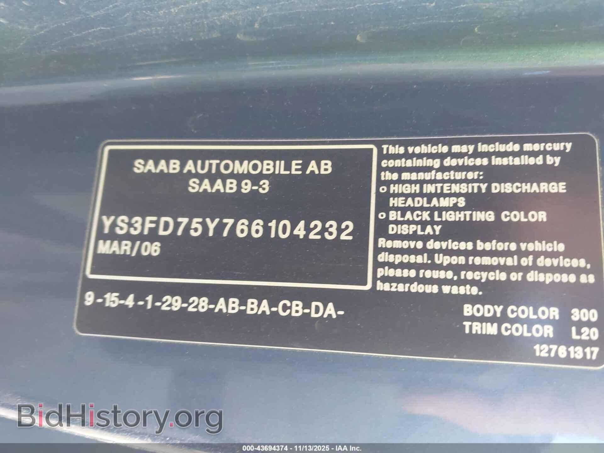 2006 SAAB 9-3 - VIN: YS3FD75Y766104232 - Фото 9