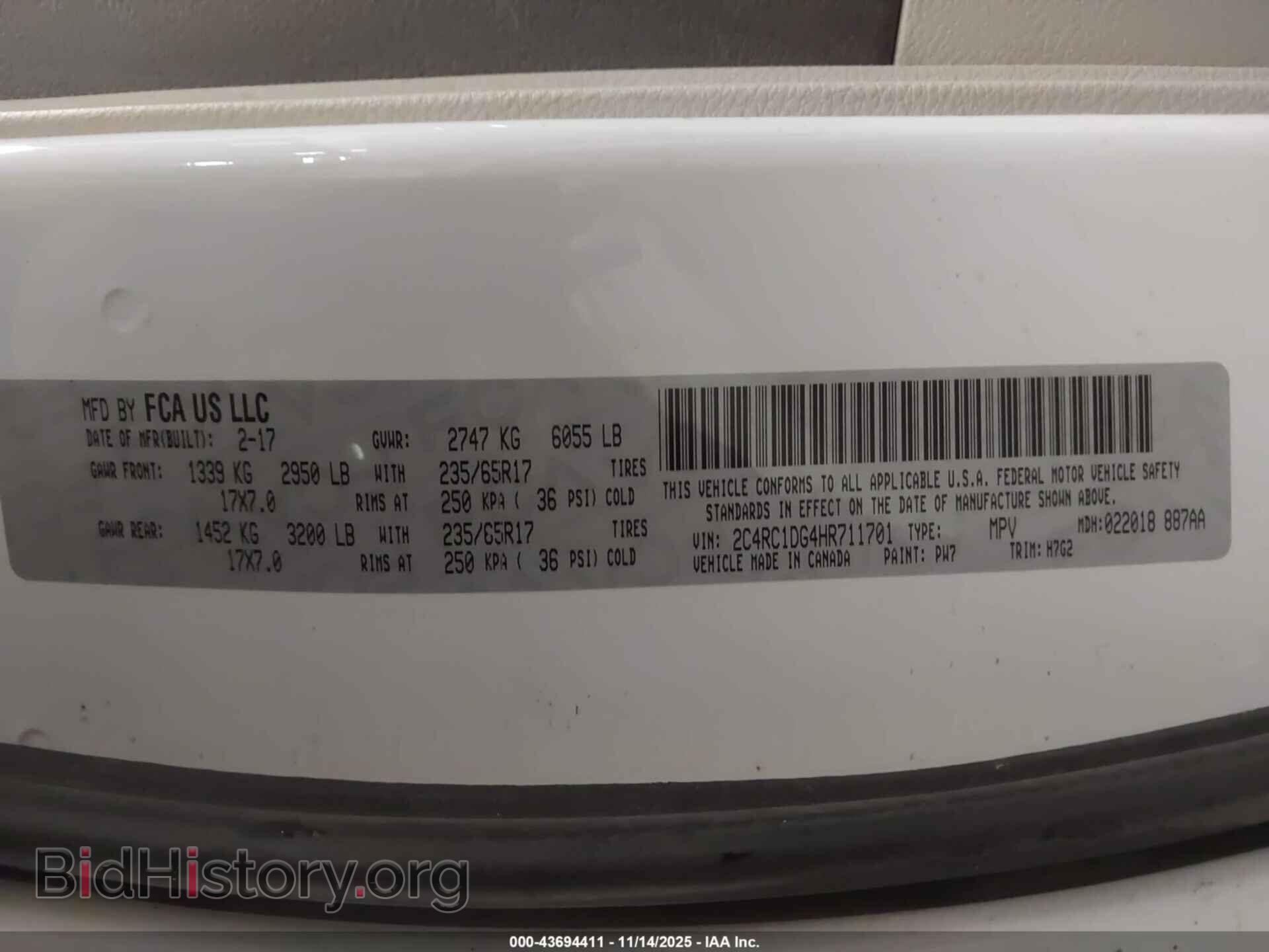 2017 CHRYSLER PACIFICA - VIN: 2C4RC1DG4HR711701 - Фото 9