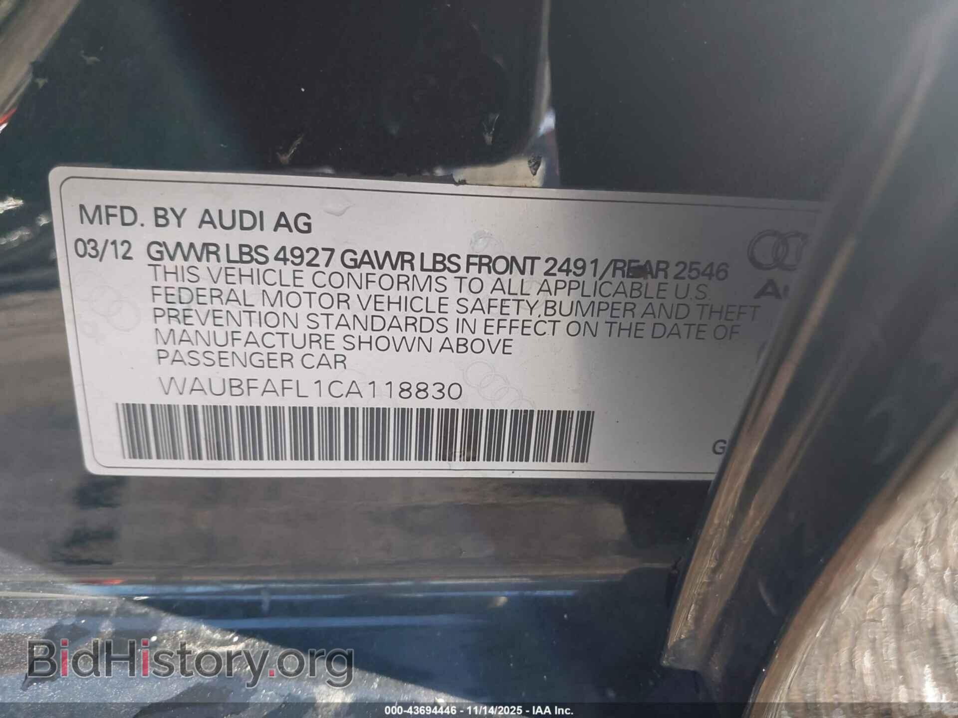 2012 AUDI A4 - VIN: WAUBFAFL1CA118830 - Фото 9