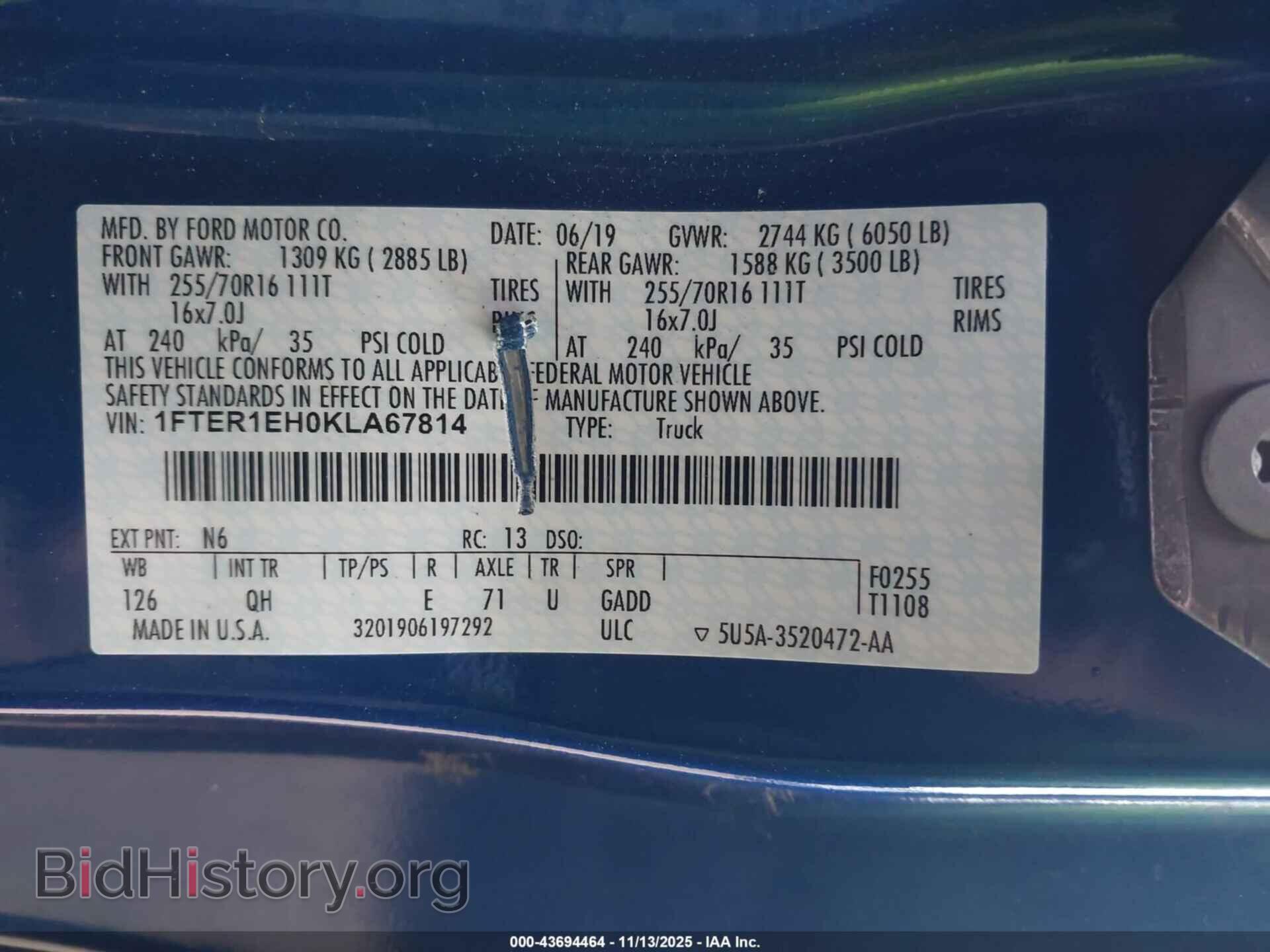 2019 FORD RANGER - VIN: 1FTER1EH0KLA67814 - Фото 9