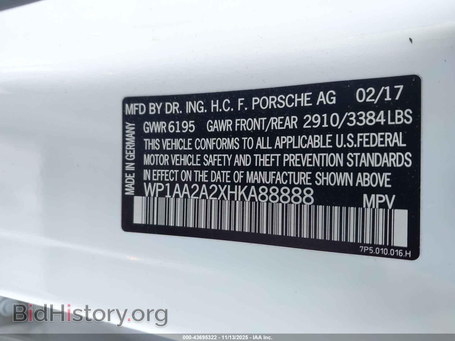 2017 PORSCHE CAYENNE - VIN: WP1AA2A2XHKA88888 - Фото 9