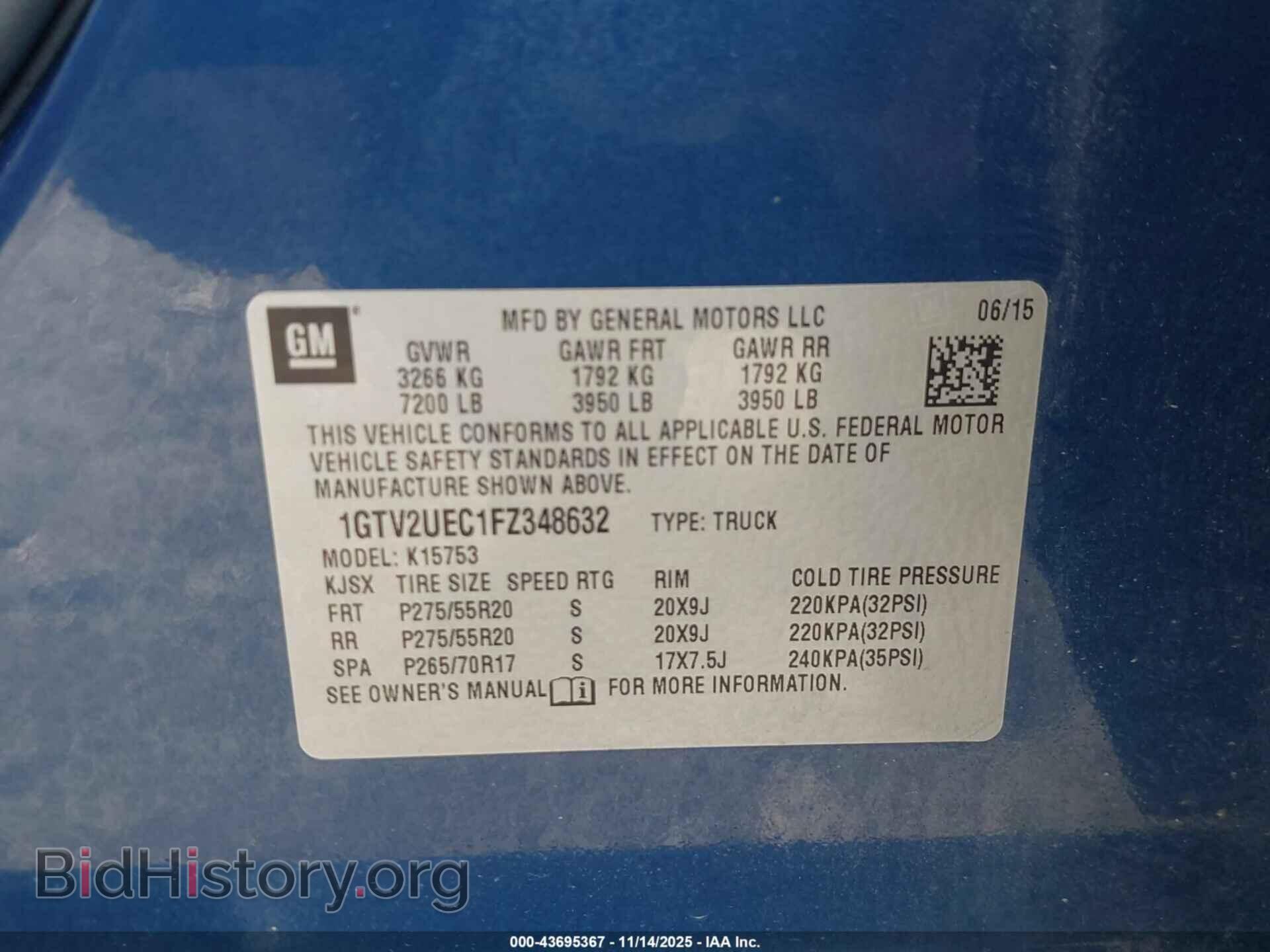 2015 GMC SIERRA 1500 - VIN: 1GTV2UEC1FZ348632 - Фото 9