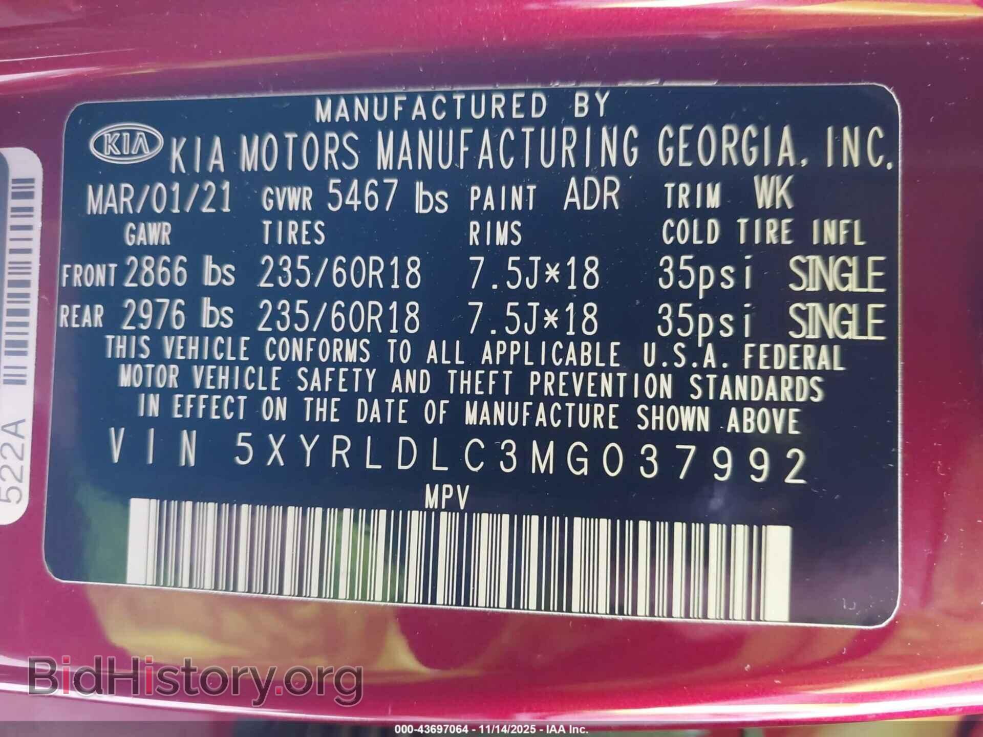 2021 KIA SORENTO - VIN: 5XYRLDLC3MG037992 - Фото 9
