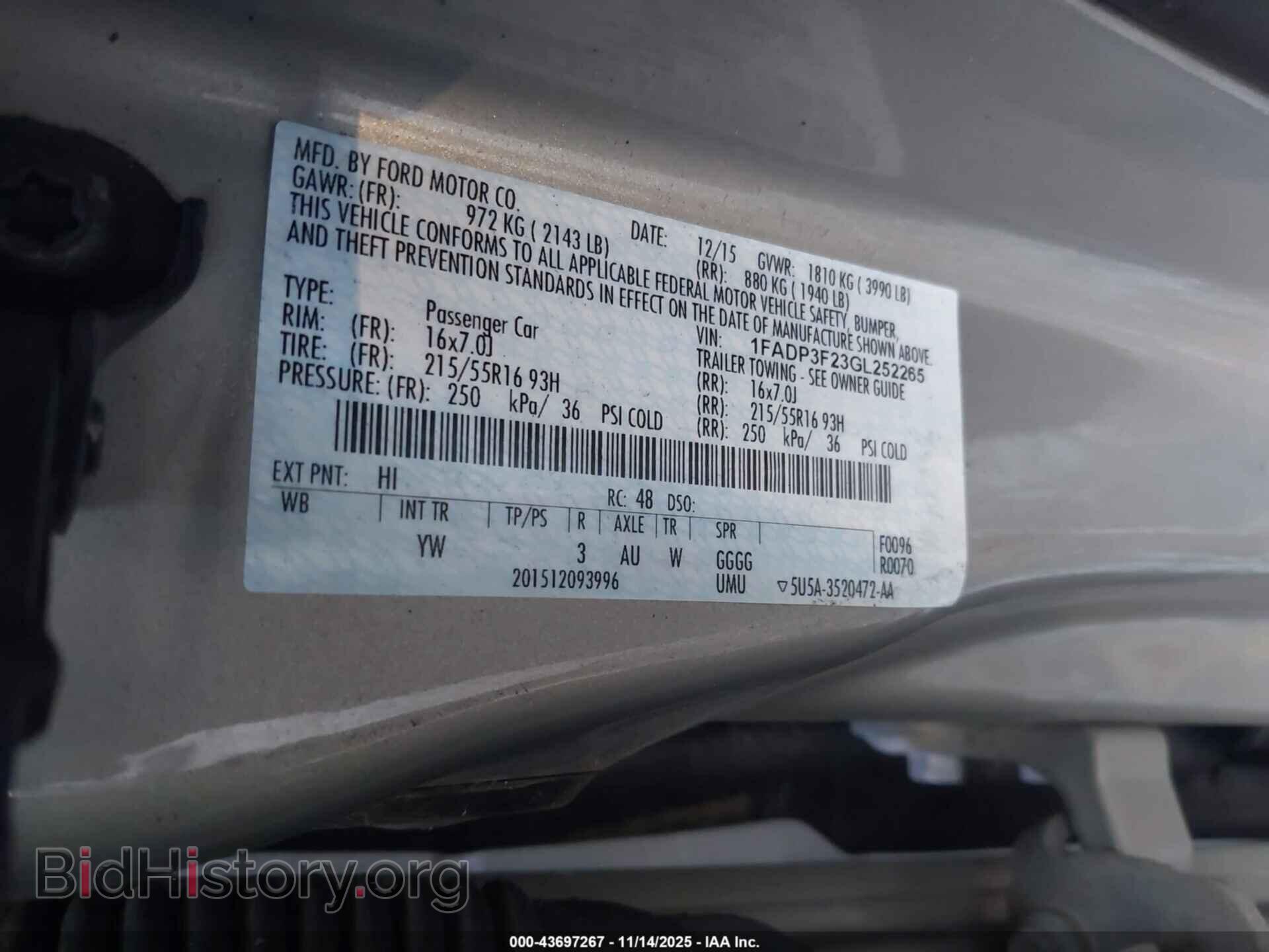 2016 FORD FOCUS - VIN: 1FADP3F23GL252265 - Фото 9