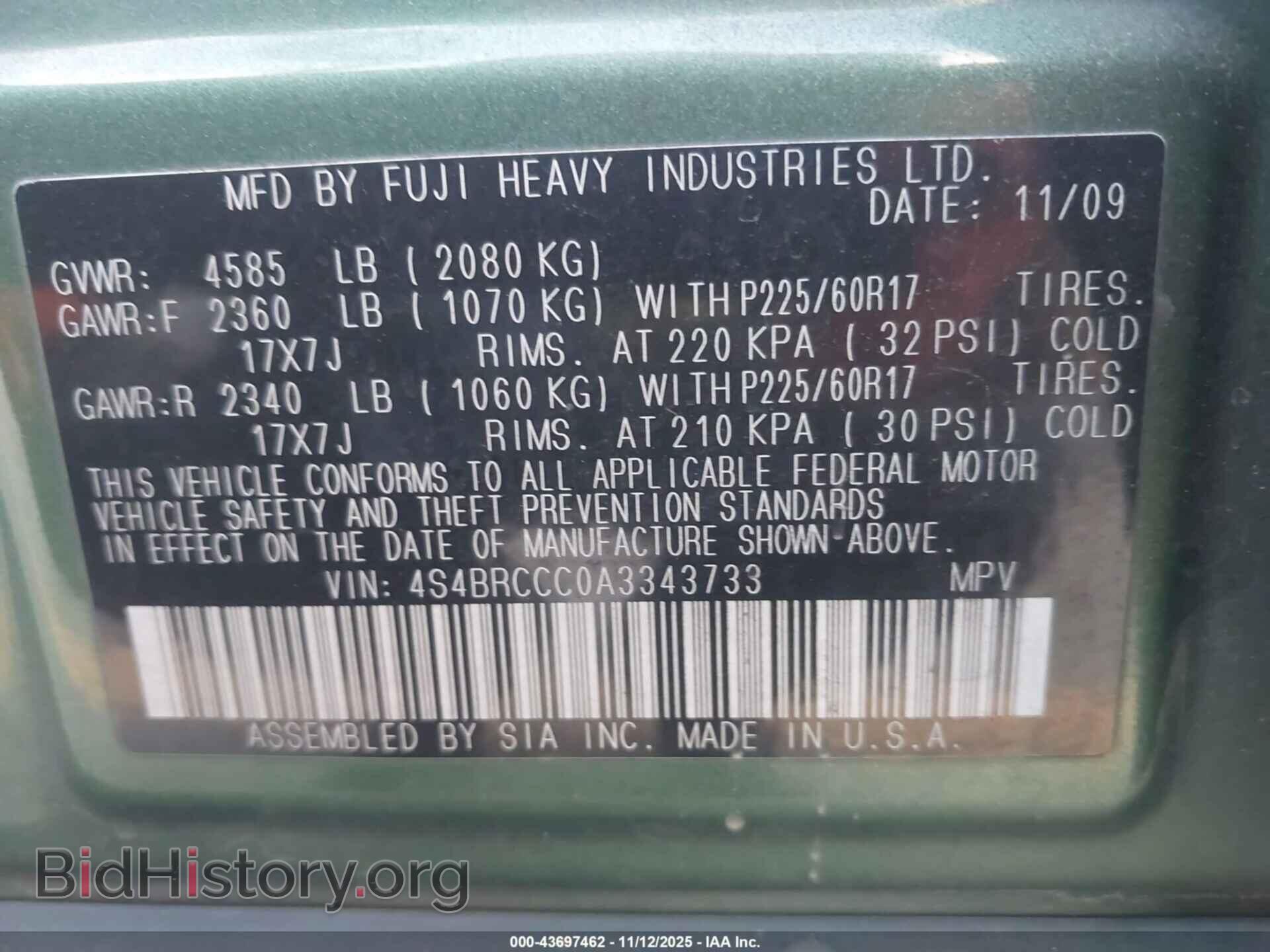 2010 SUBARU OUTBACK - VIN: 4S4BRCCC0A3343733 - Фото 9