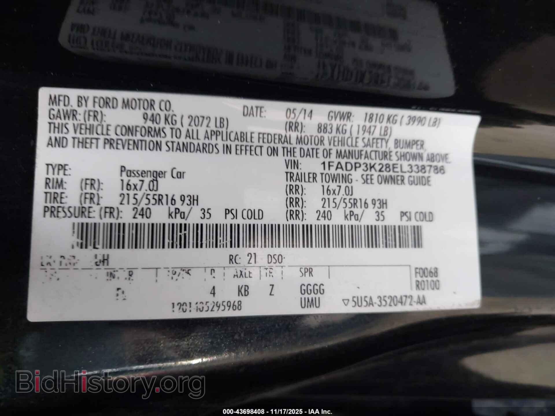 2014 FORD FOCUS - VIN: 1FADP3K28EL338786 - Фото 9