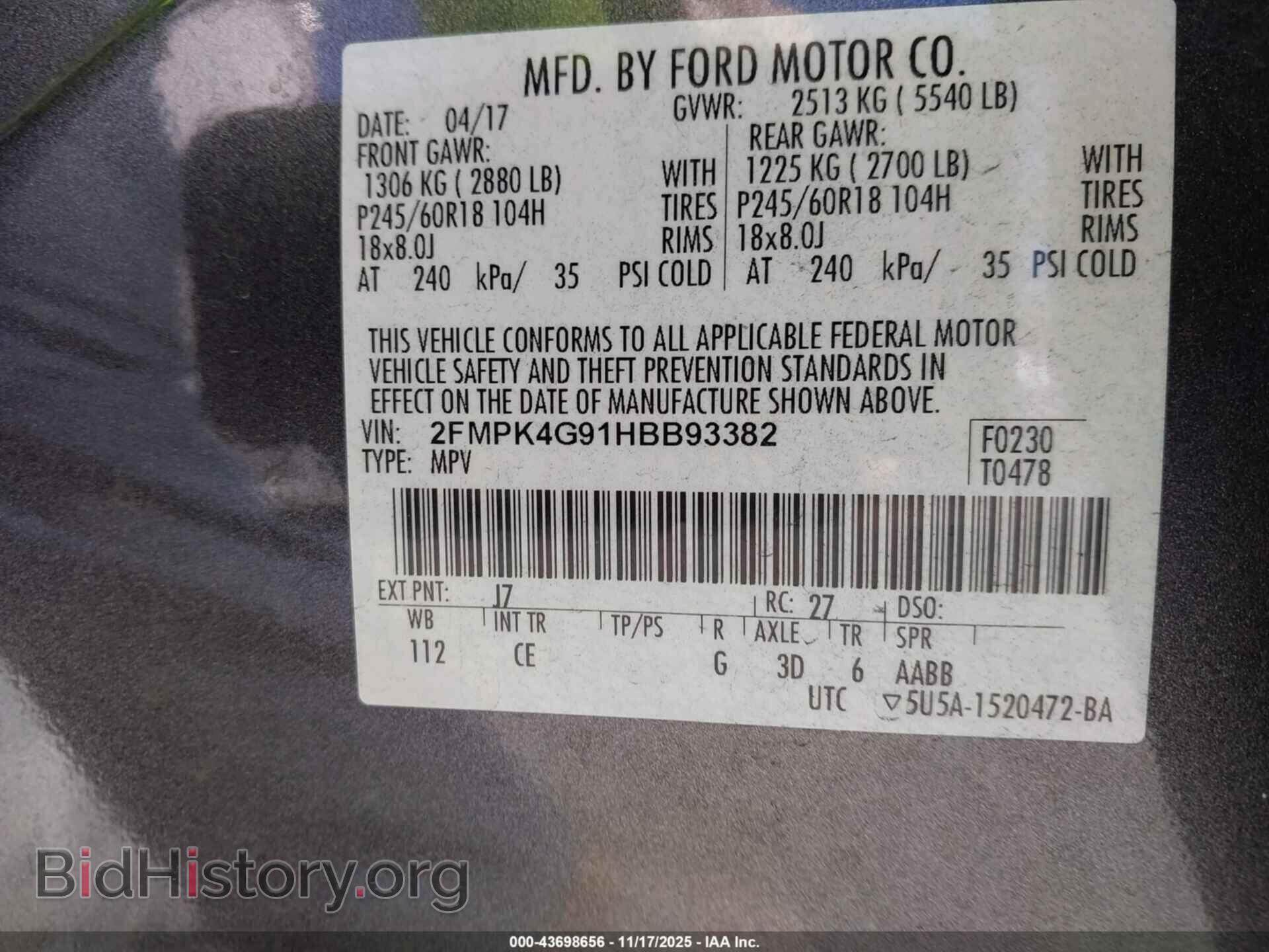 2017 FORD EDGE - VIN: 2FMPK4G91HBB93382 - Photo 9