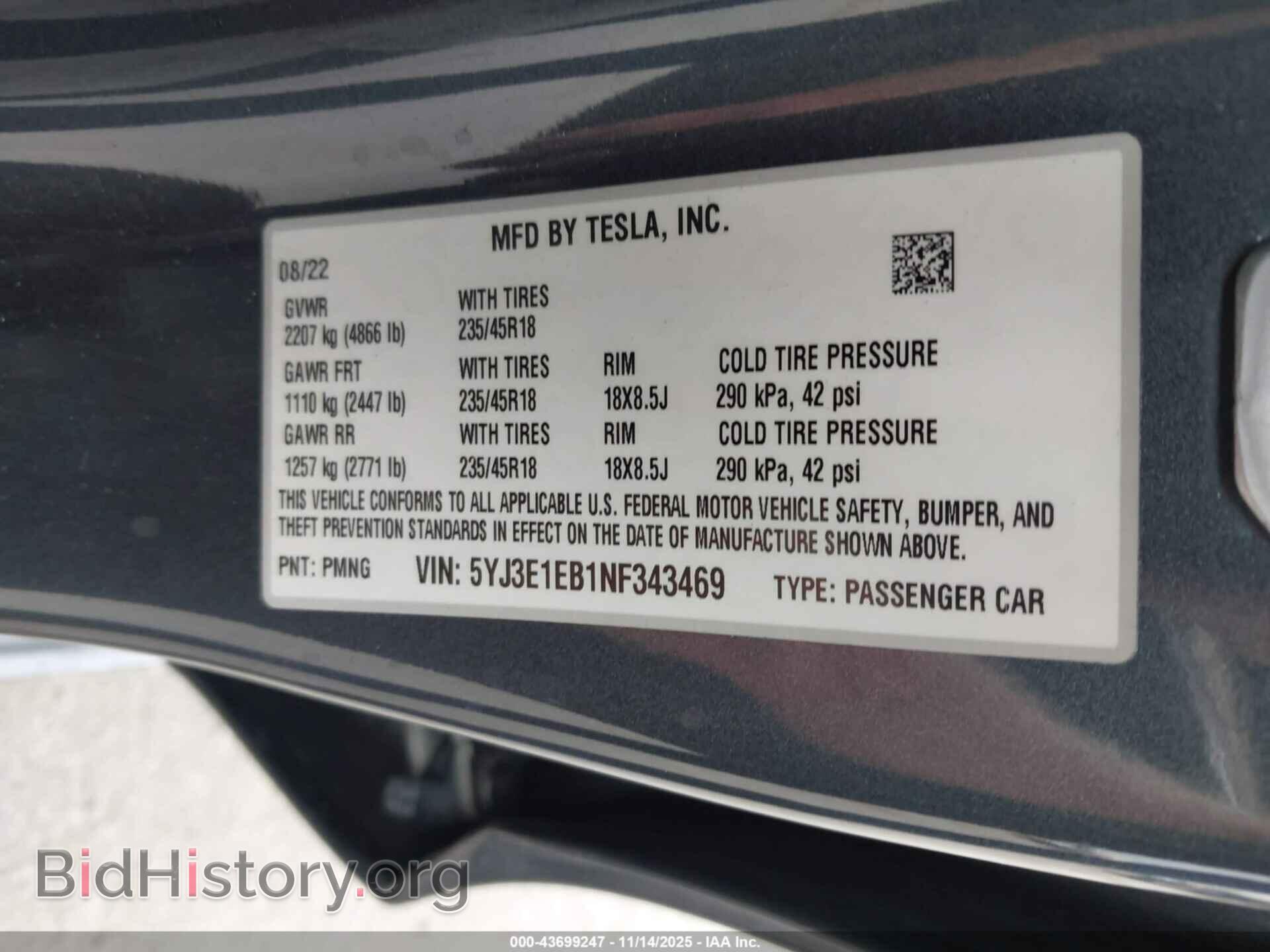 2022 TESLA MODEL 3 - VIN: 5YJ3E1EB1NF343469 - Фото 9