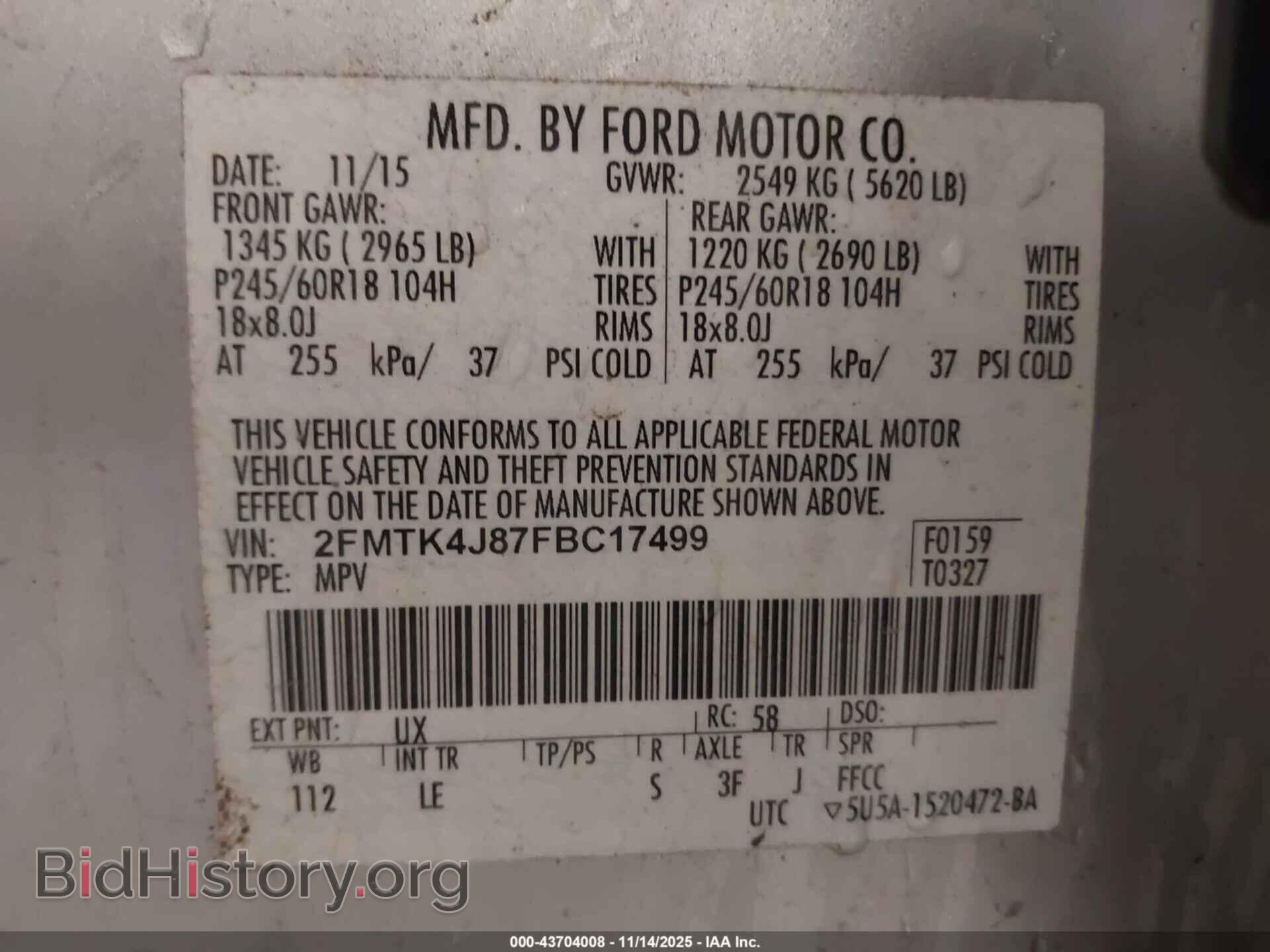 2015 FORD EDGE - VIN: 2FMTK4J87FBC17499 - Photo 9