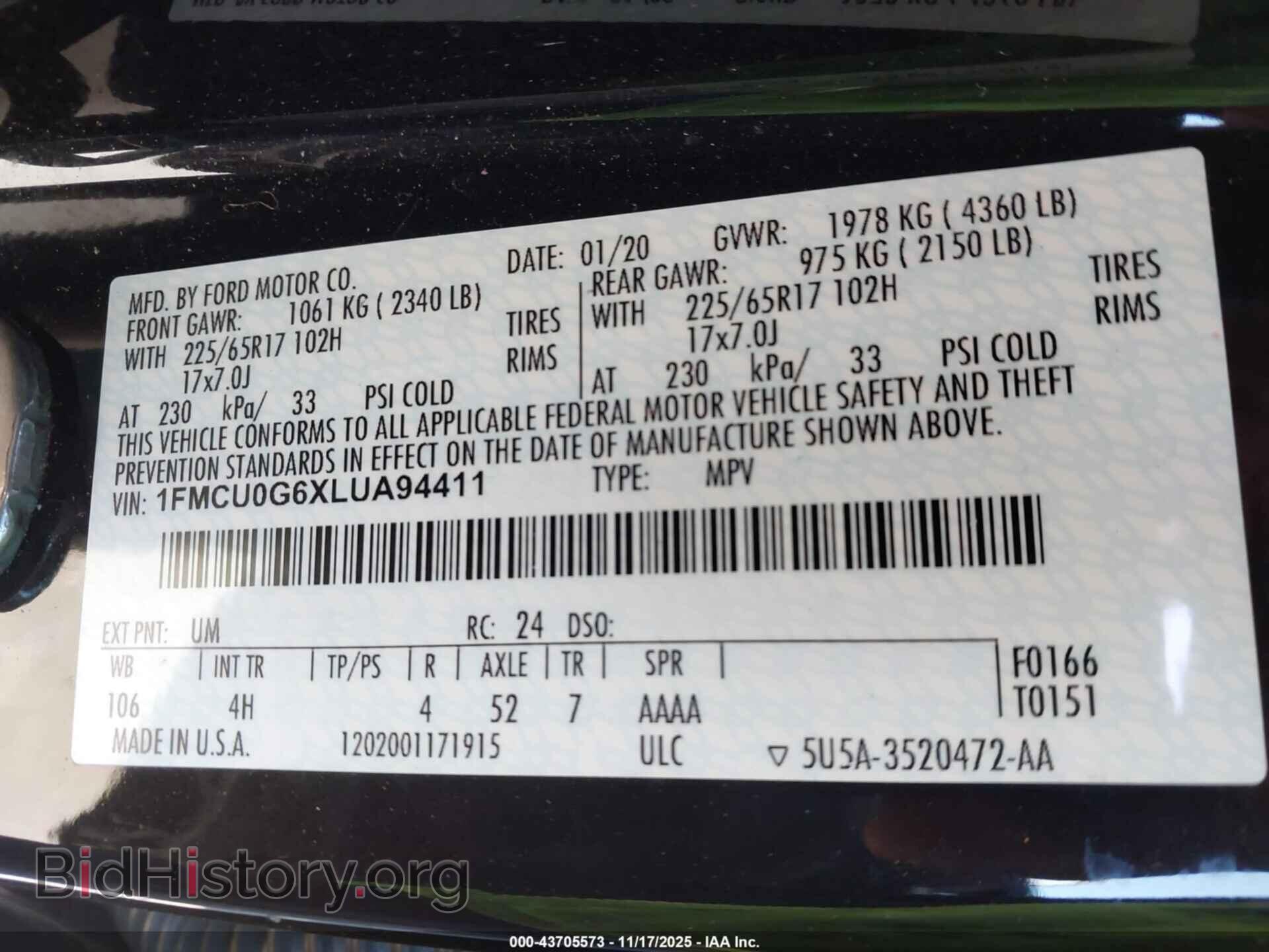 2020 FORD ESCAPE - VIN: 1FMCU0G6XLUA94411 - Фото 9