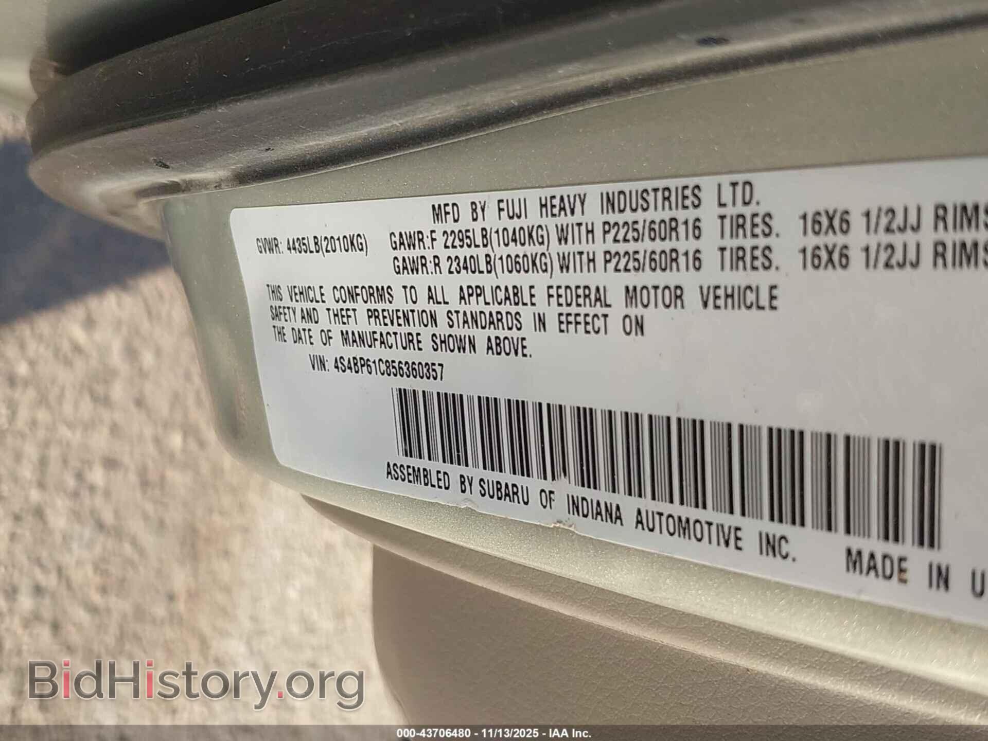 2005 SUBARU OUTBACK - VIN: 4S4BP61C856360357 - Фото 9
