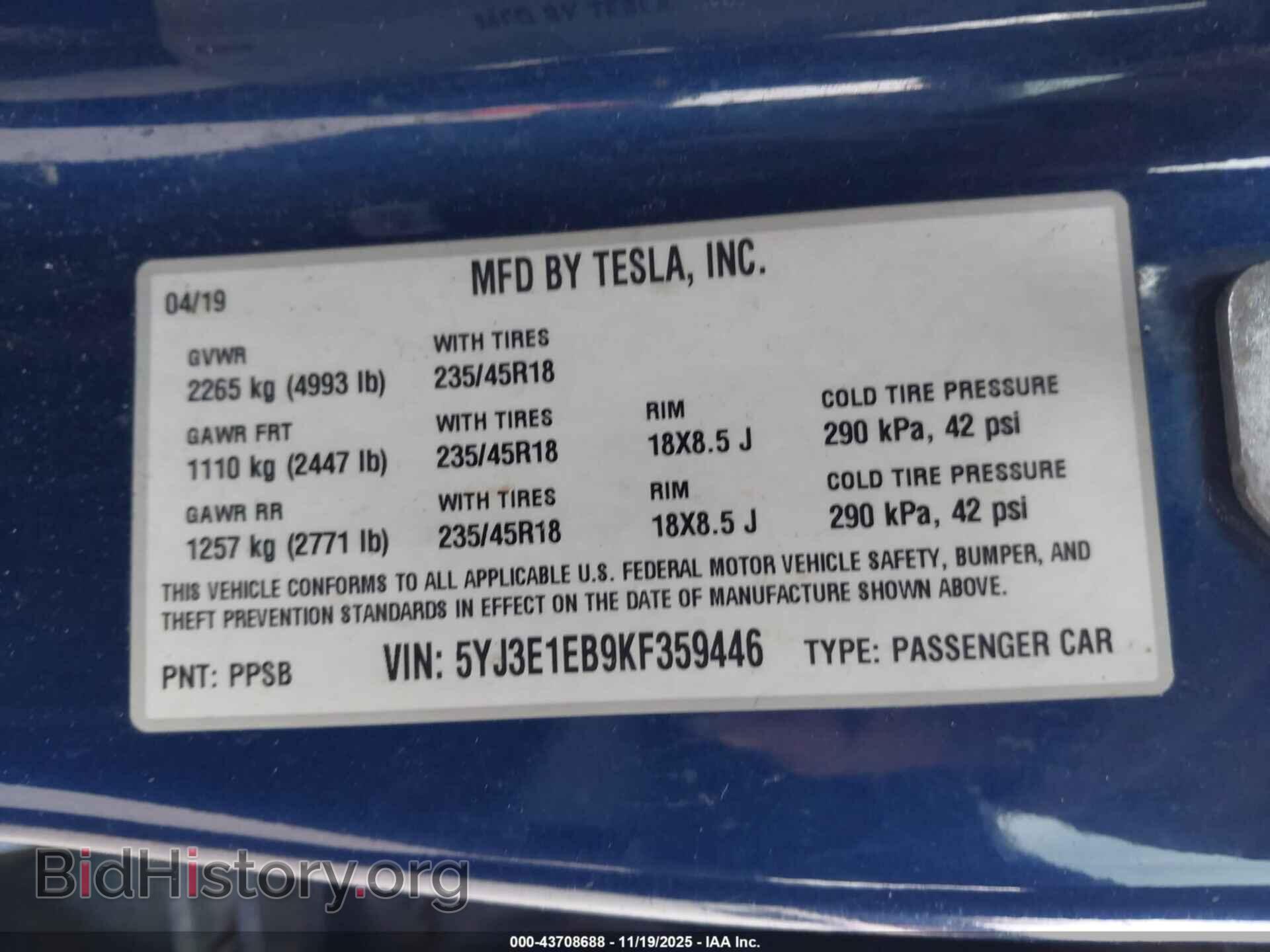 2019 TESLA MODEL 3 - VIN: 5YJ3E1EB9KF359446 - Photo 9