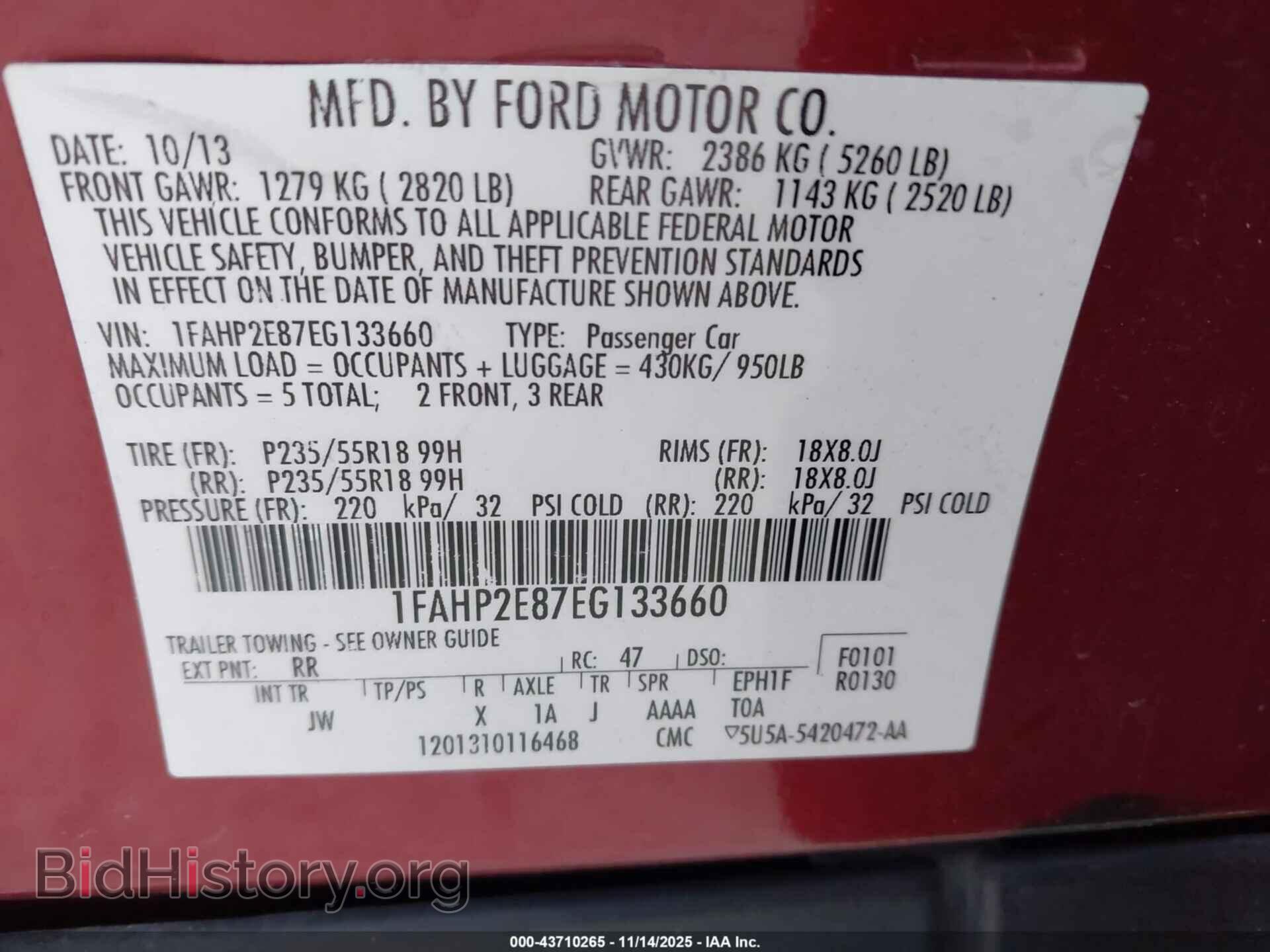 2014 FORD TAURUS - VIN: 1FAHP2E87EG133660 - Фото 9