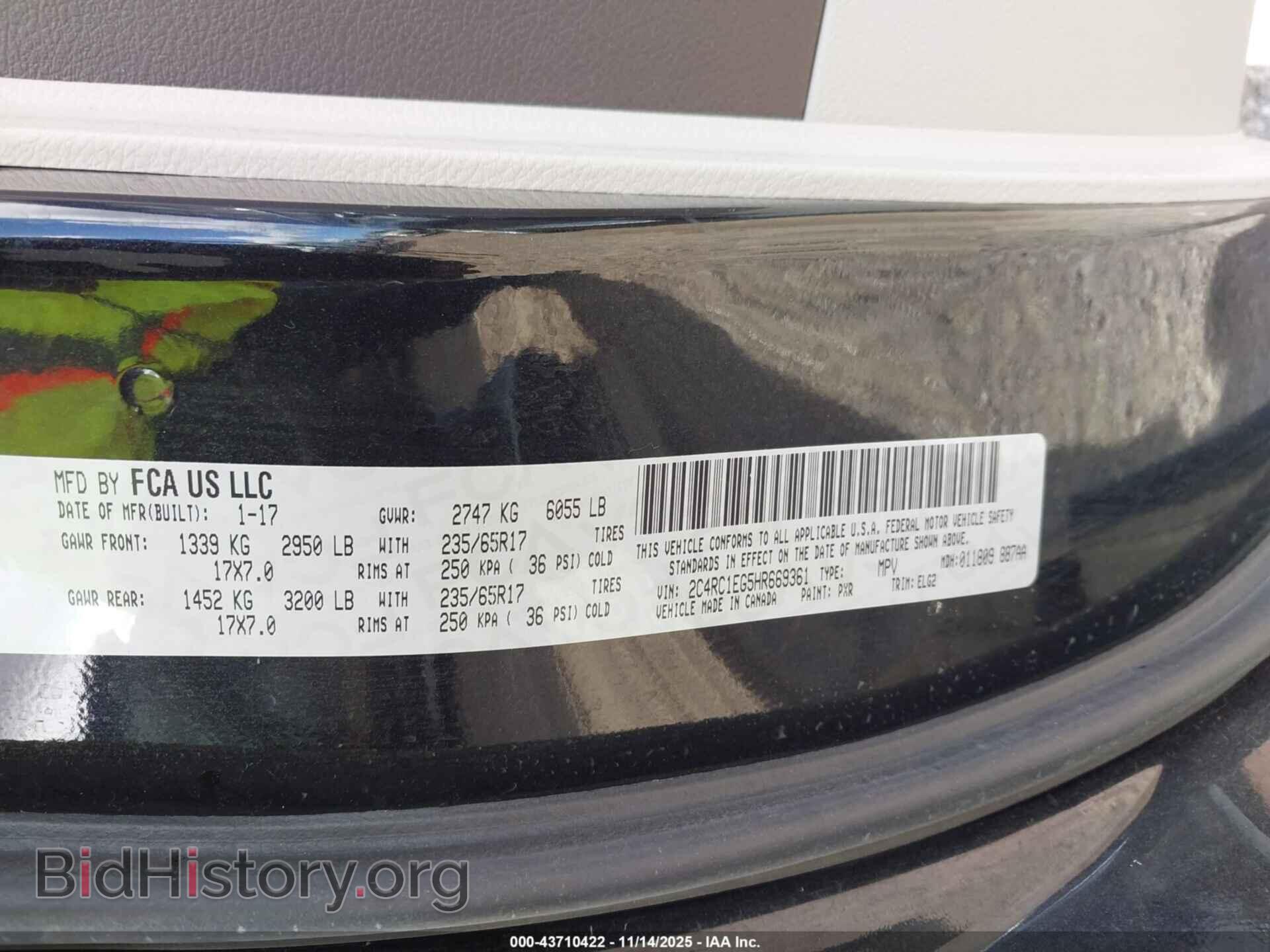 2017 CHRYSLER PACIFICA - VIN: 2C4RC1EG5HR669361 - Фото 9