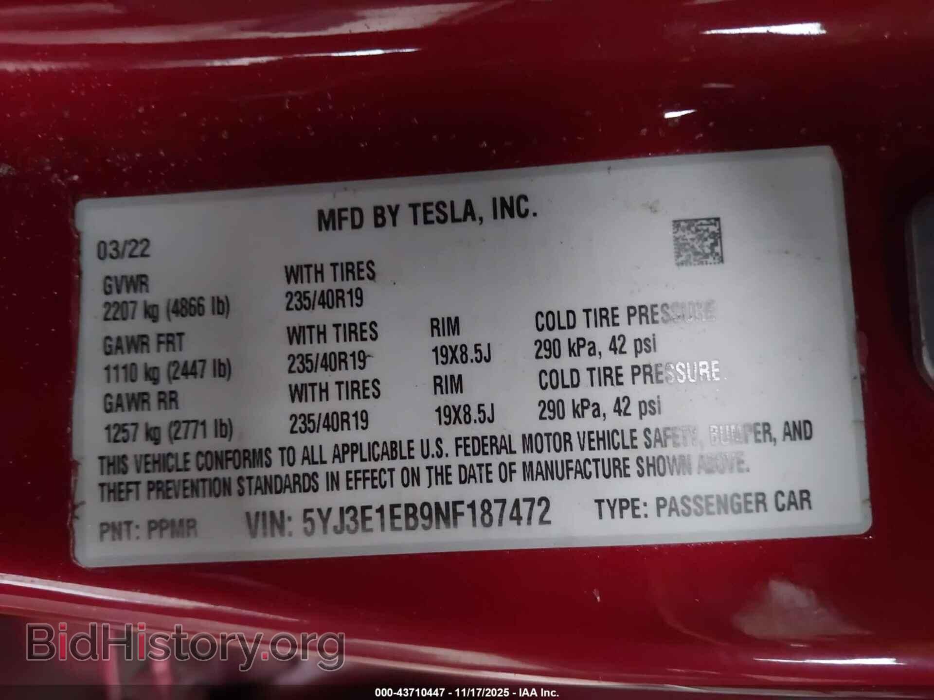 2022 TESLA MODEL 3 - VIN: 5YJ3E1EB9NF187472 - Фото 9
