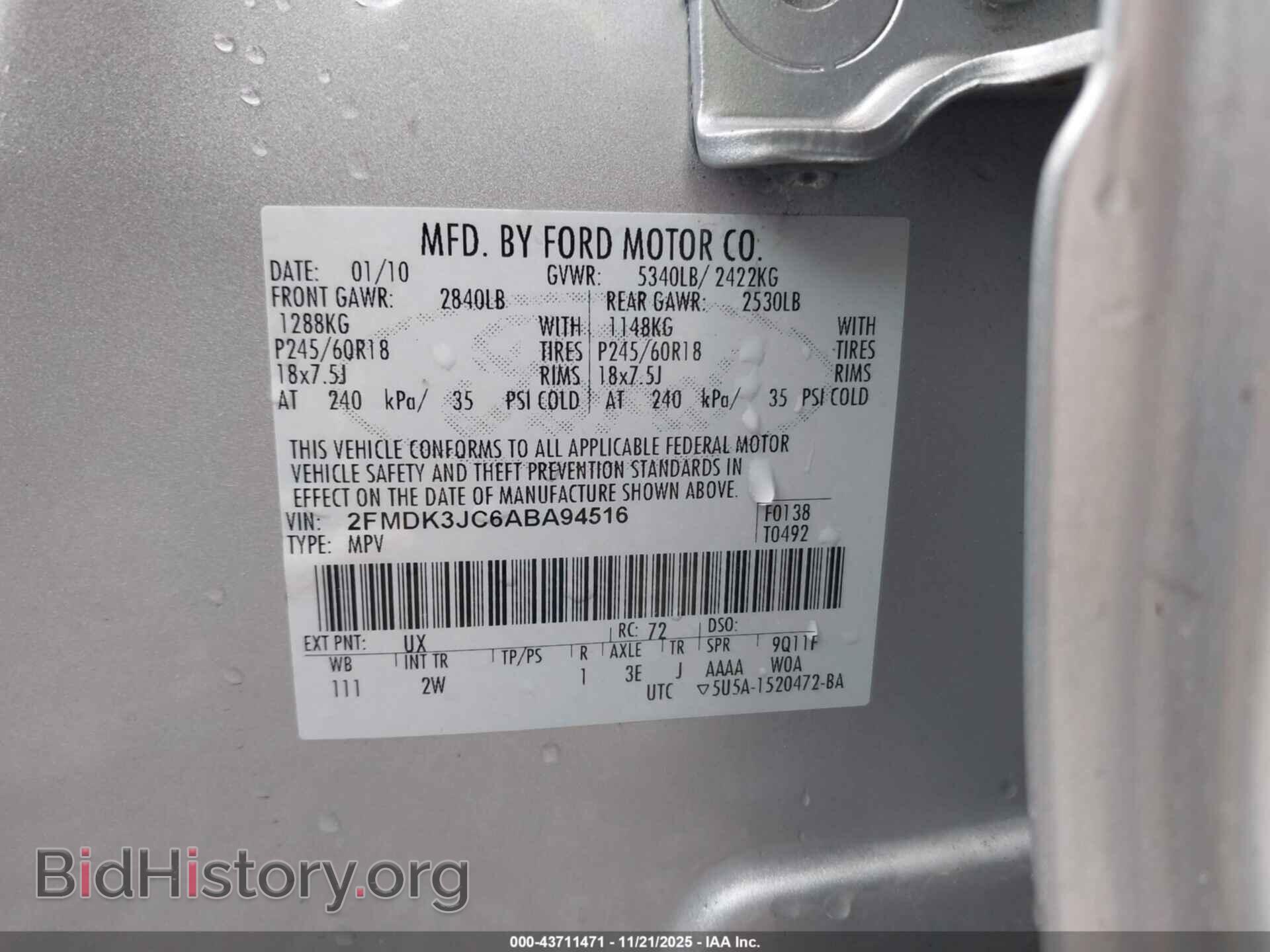 2010 FORD EDGE - VIN: 2FMDK3JC6ABA94516 - Photo 9