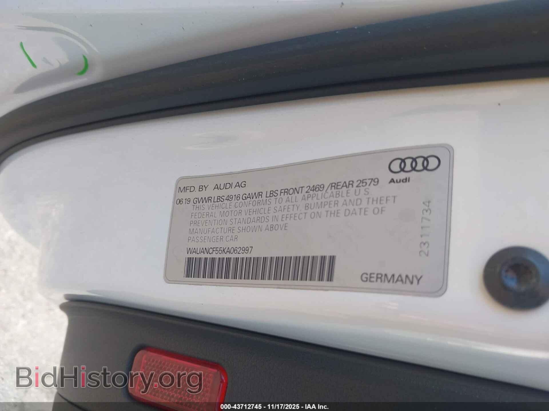 2019 AUDI A5 - VIN: WAUANCF55KA062997 - Фото 9