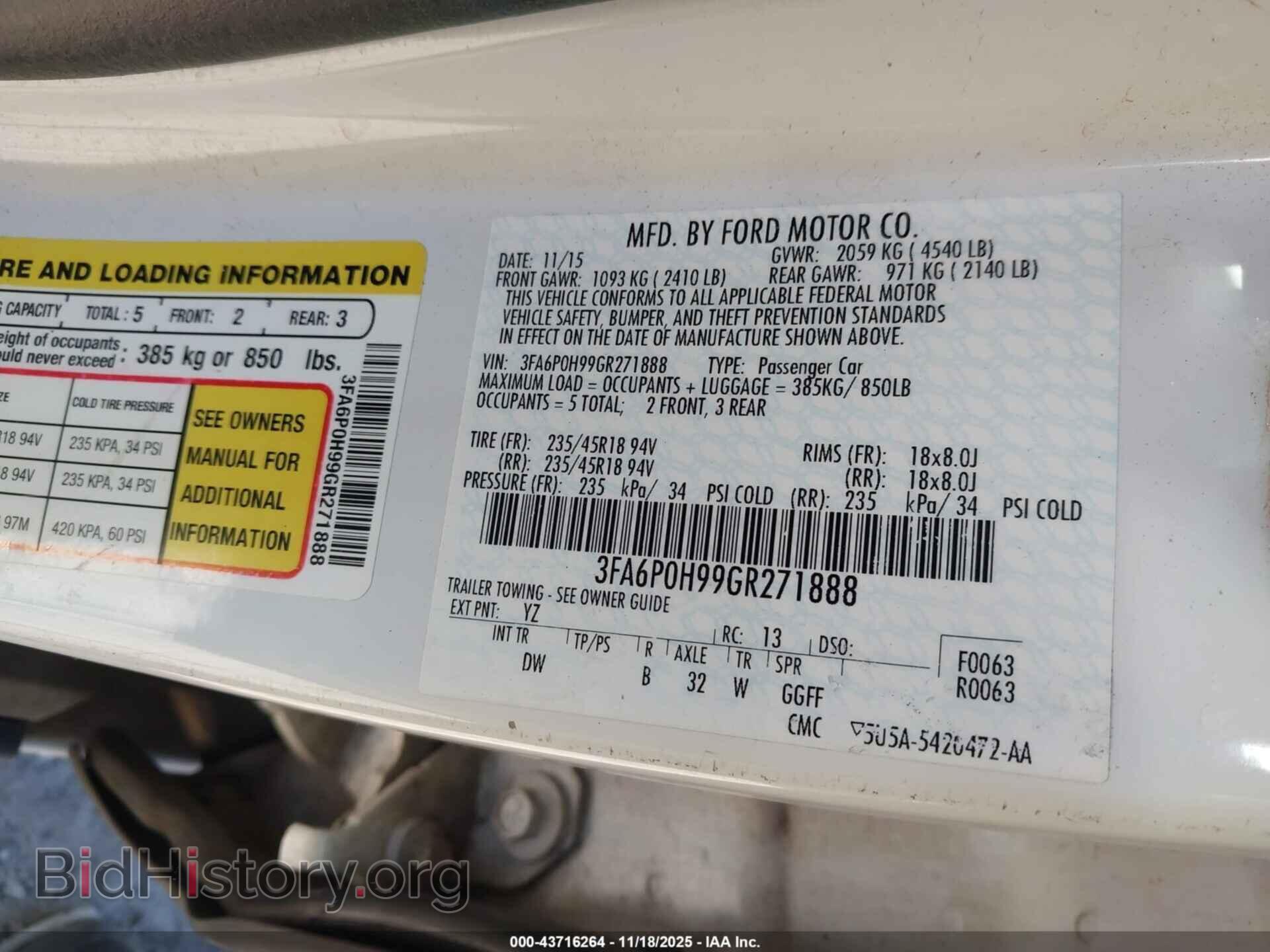 2016 FORD FUSION - VIN: 3FA6P0H99GR271888 - Фото 9